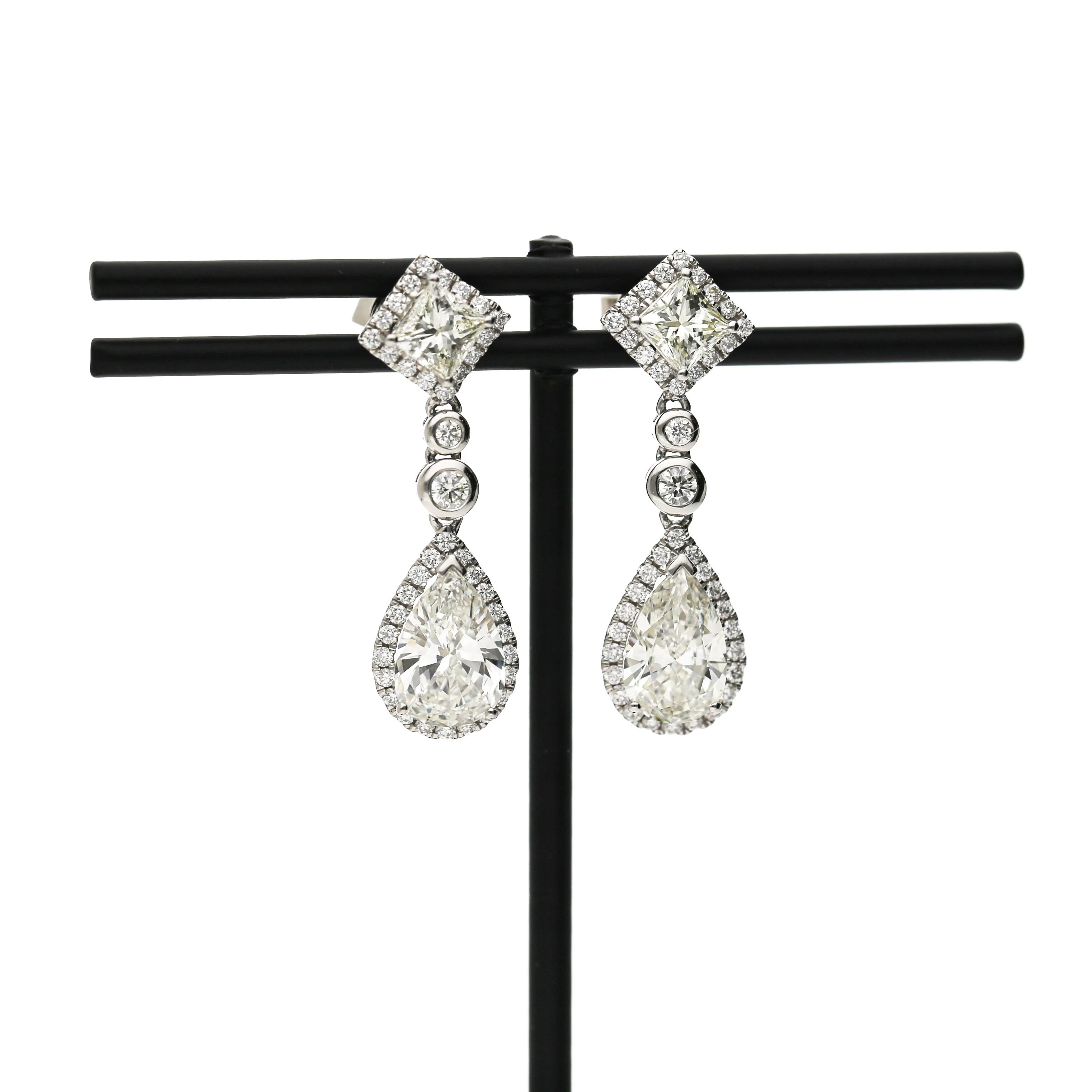 GIA Certified 3.93 Carat Pear Cut &Diamond Halo Drop Earrings in 18K White Gold - Image 4