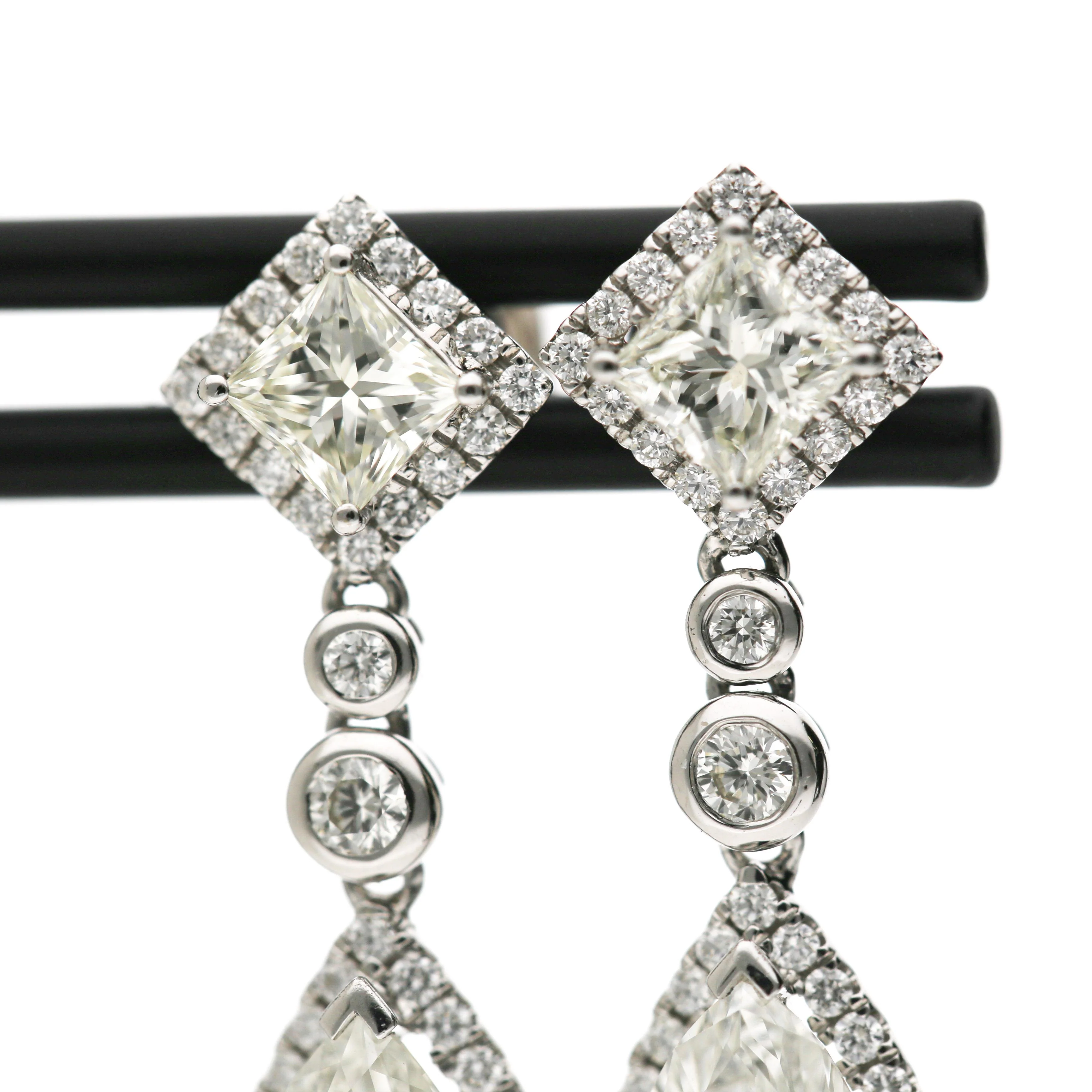 GIA Certified 3.93 Carat Pear Cut &Diamond Halo Drop Earrings in 18K White Gold - Image 5