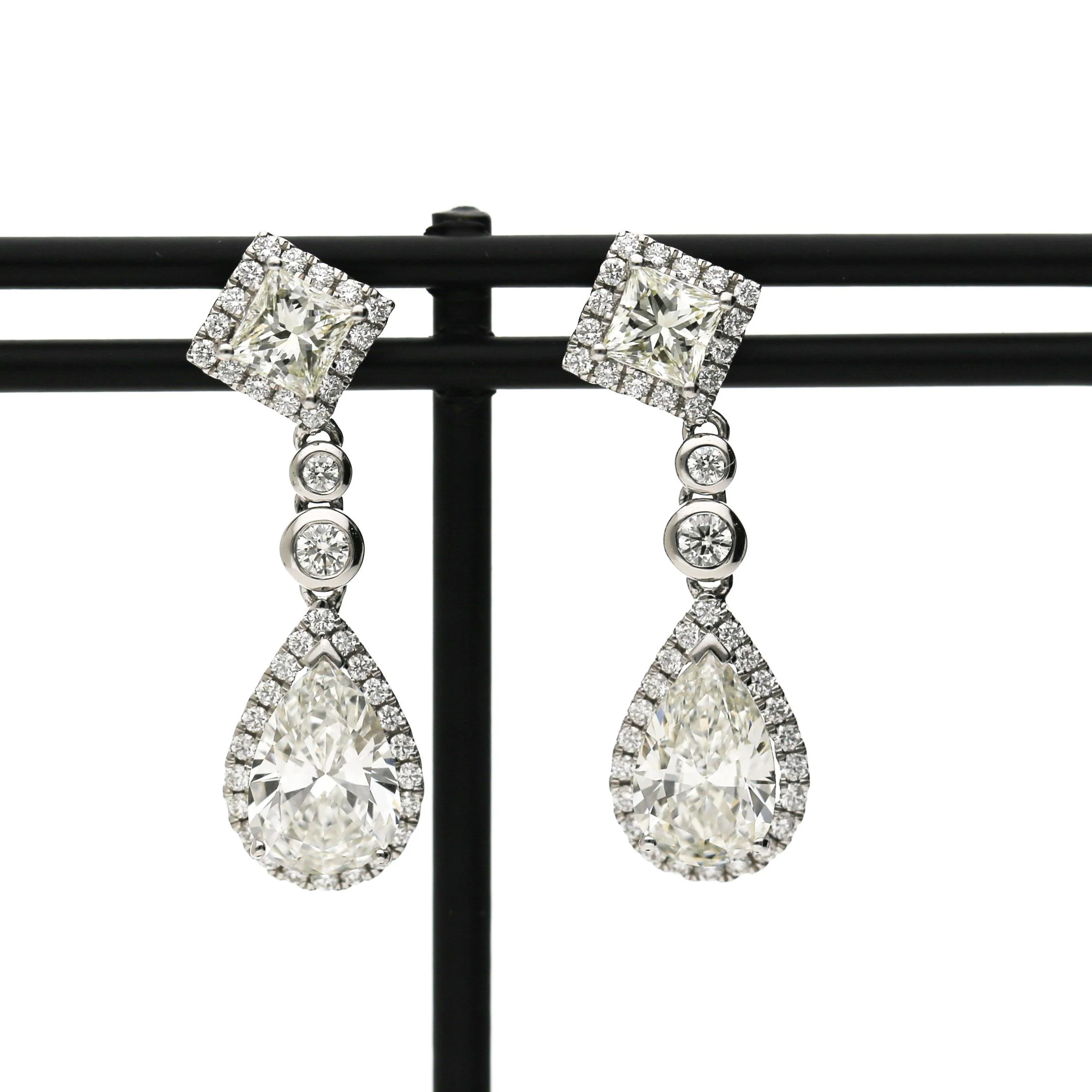 GIA Certified 3.93 Carat Pear Cut &Diamond Halo Drop Earrings in 18K White Gold - Image 6