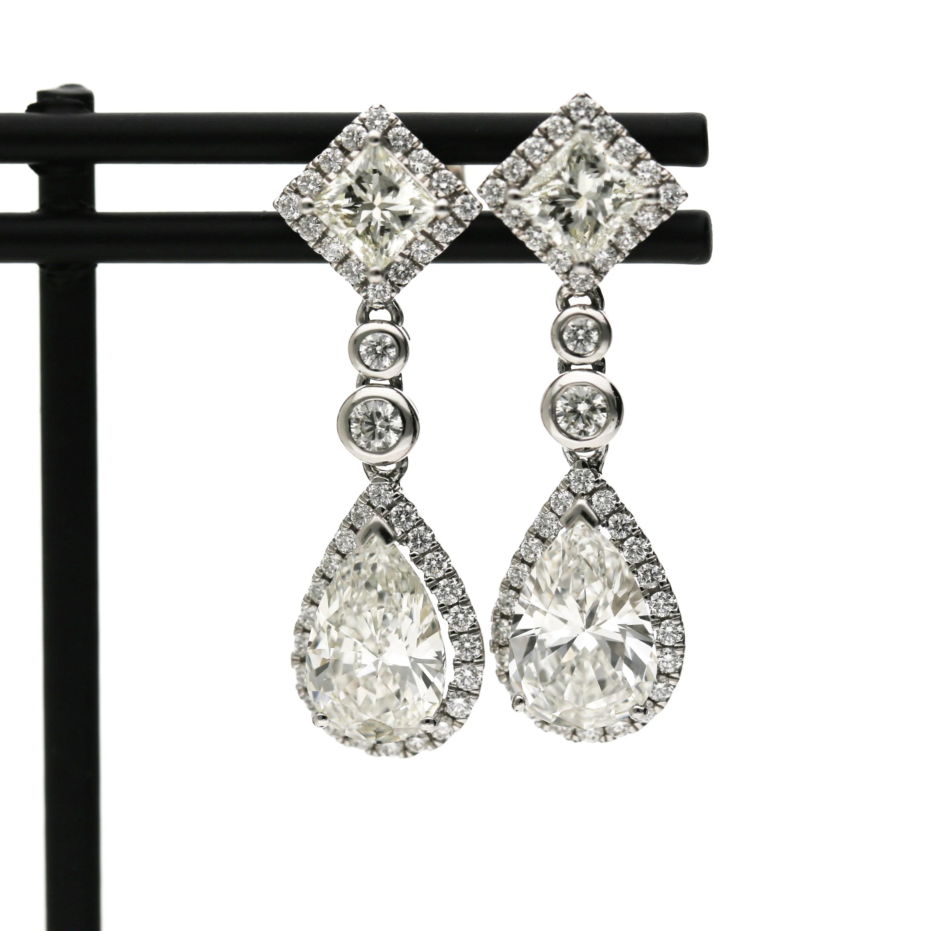 GIA Certified 3.93 Carat Pear Cut &Diamond Halo Drop Earrings in 18K White Gold - Image 7