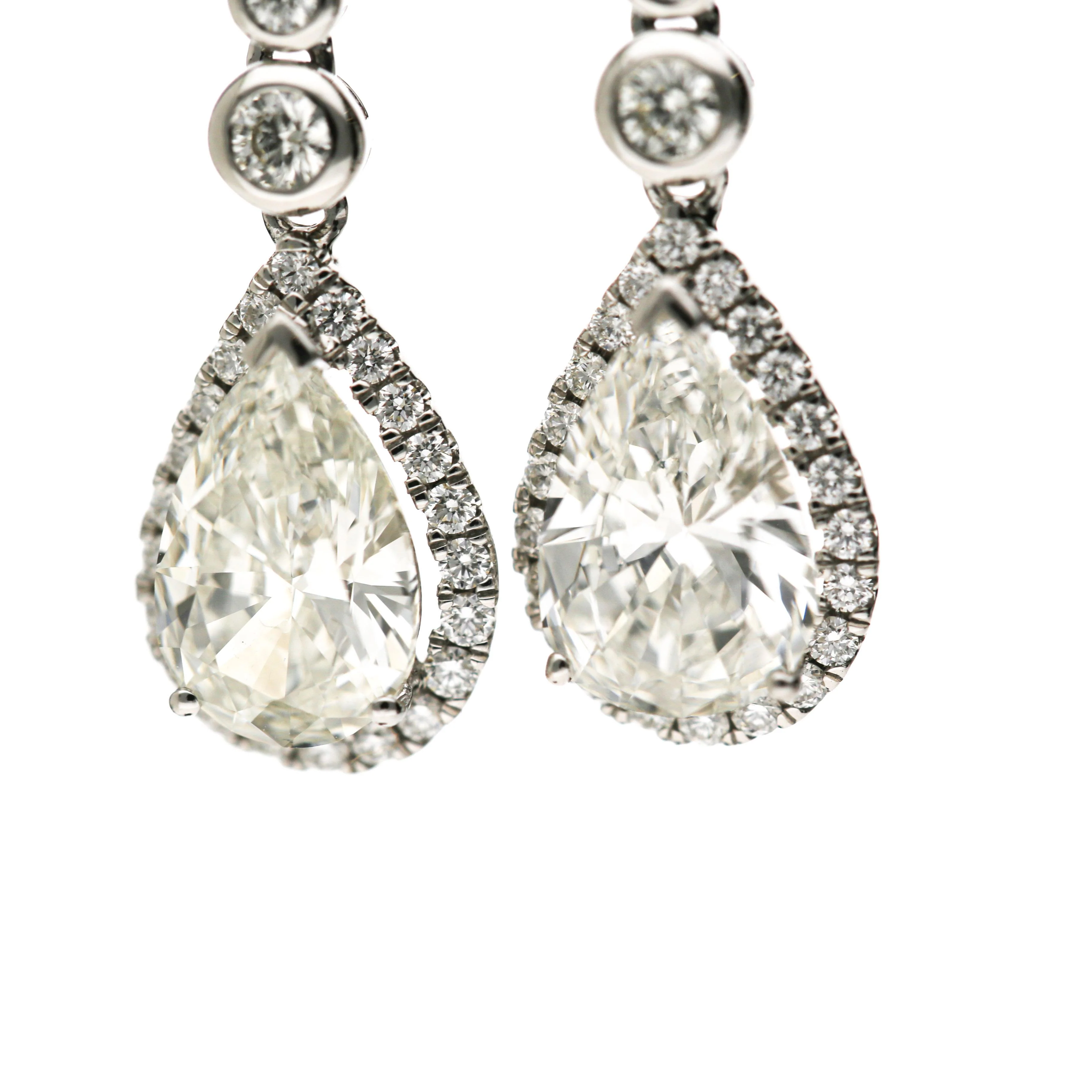 GIA Certified 3.93 Carat Pear Cut &Diamond Halo Drop Earrings in 18K White Gold - Image 8