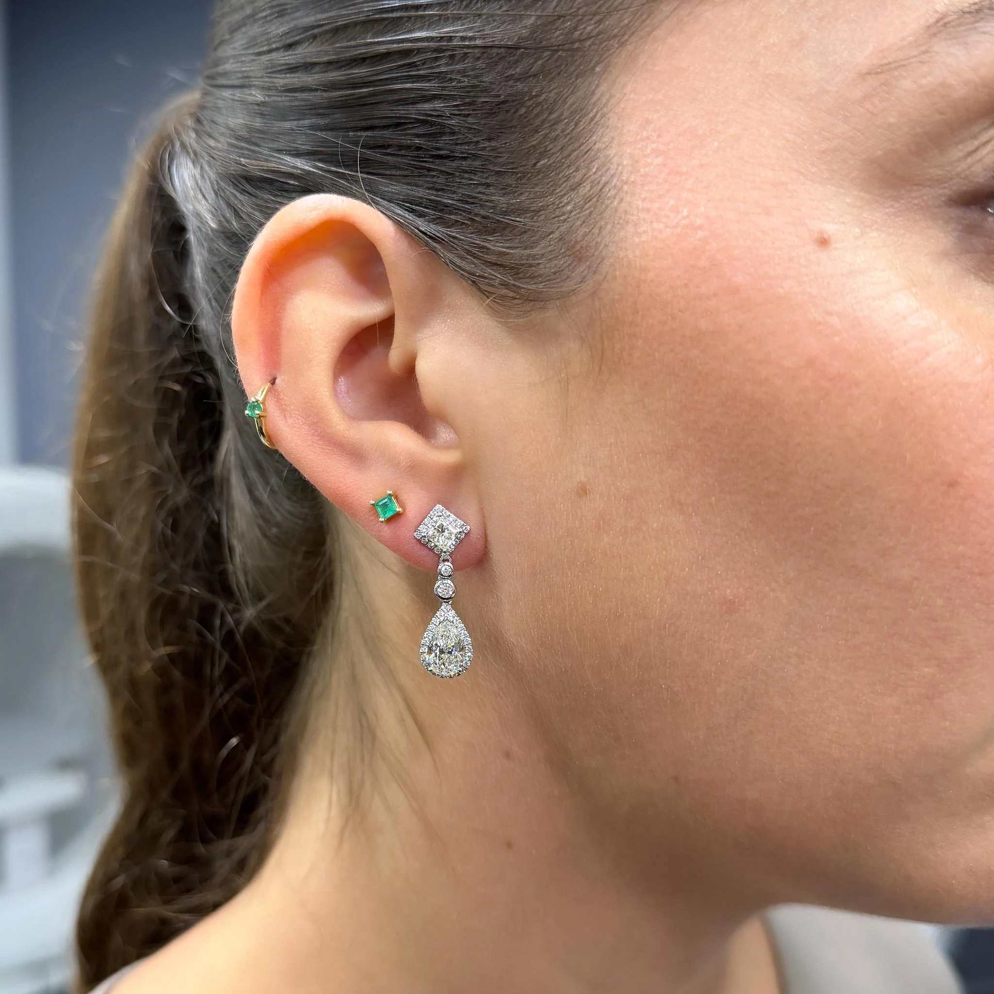 GIA Certified 3.93 Carat Pear Cut &Diamond Halo Drop Earrings in 18K White Gold - Image 9