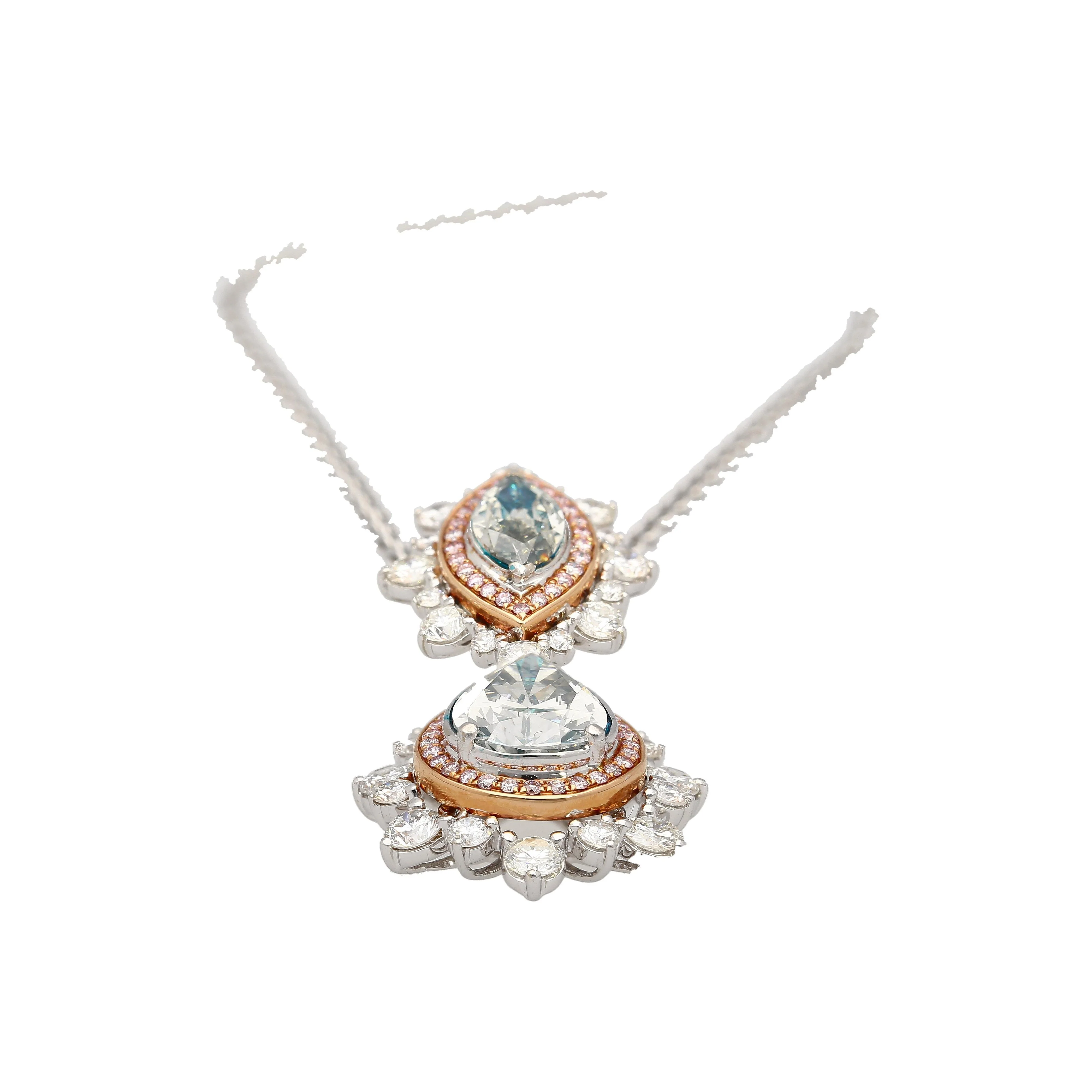 GIA Certified 3 Carat Marquise & Pear Fancy Gray Diamond Drop Pendant Necklace - Image 2