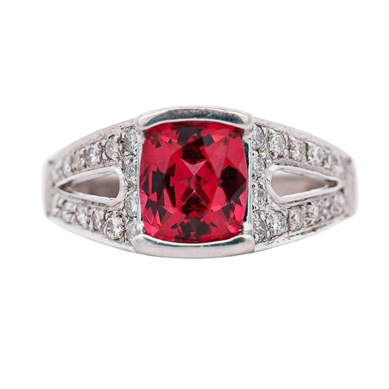 GIA Certified 3 Carat No Heat Red Spinel & Diamond Cocktail Platinum Ring