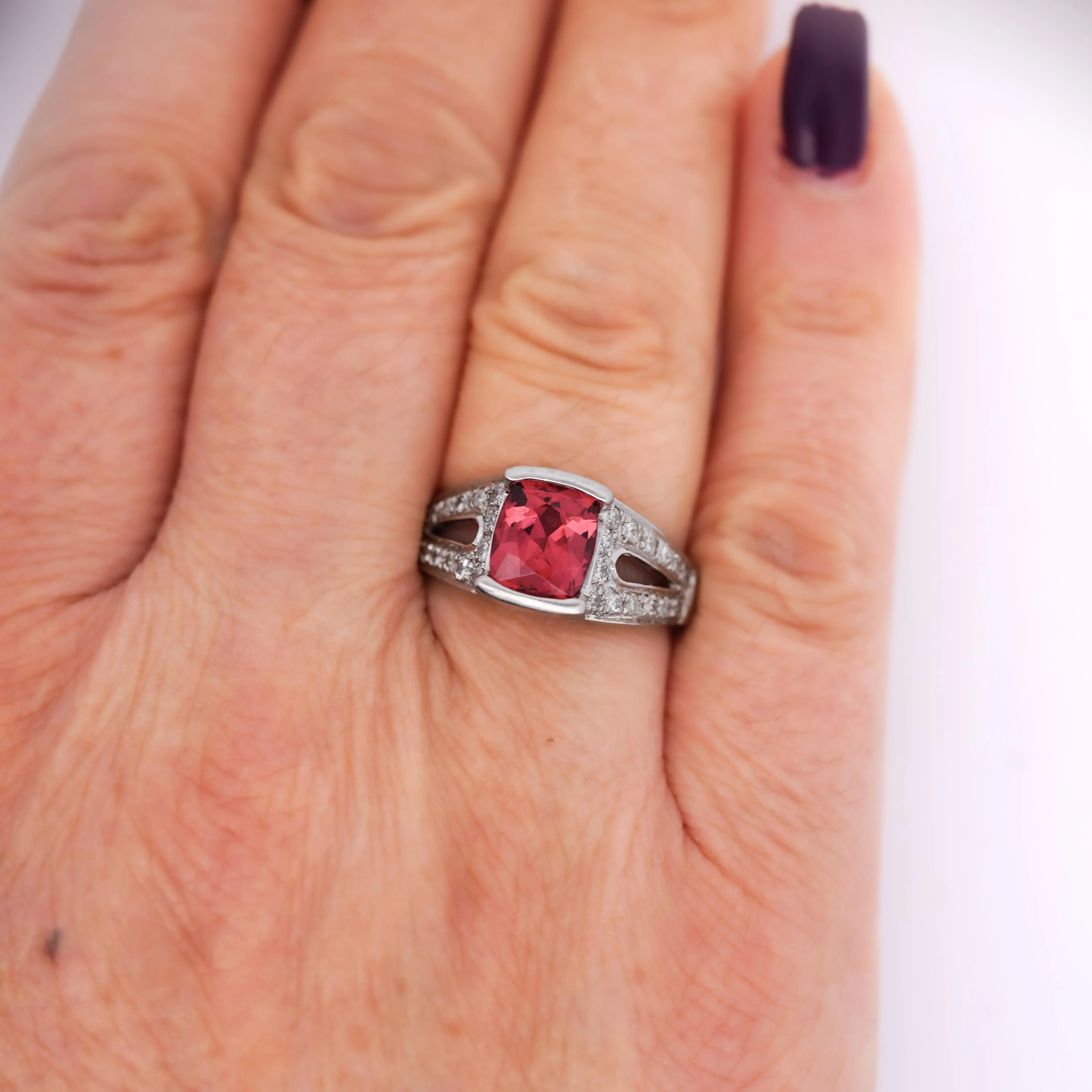 GIA Certified 3 Carat No Heat Red Spinel & Diamond Cocktail Platinum Ring - Image 2
