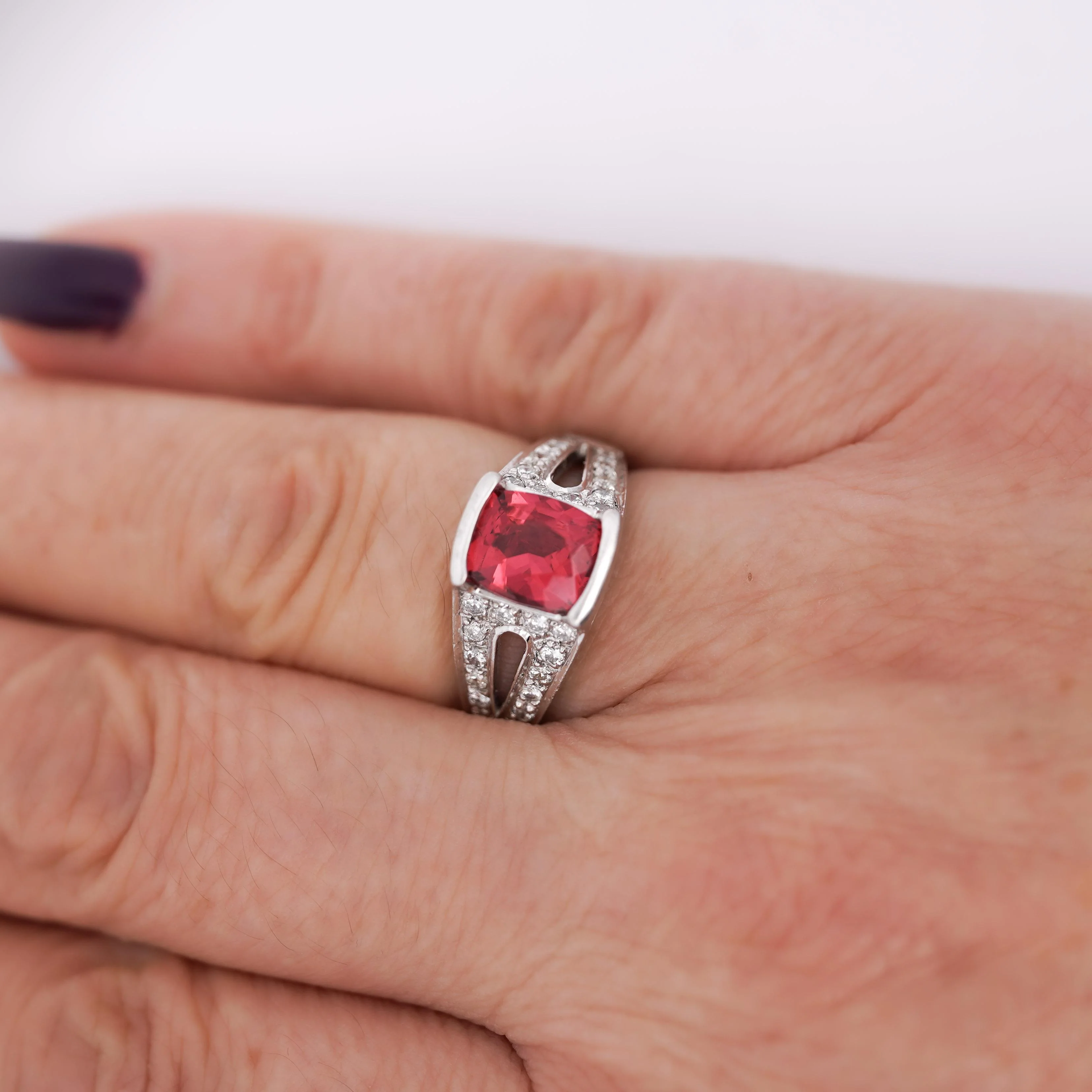 GIA Certified 3 Carat No Heat Red Spinel & Diamond Cocktail Platinum Ring - Image 8