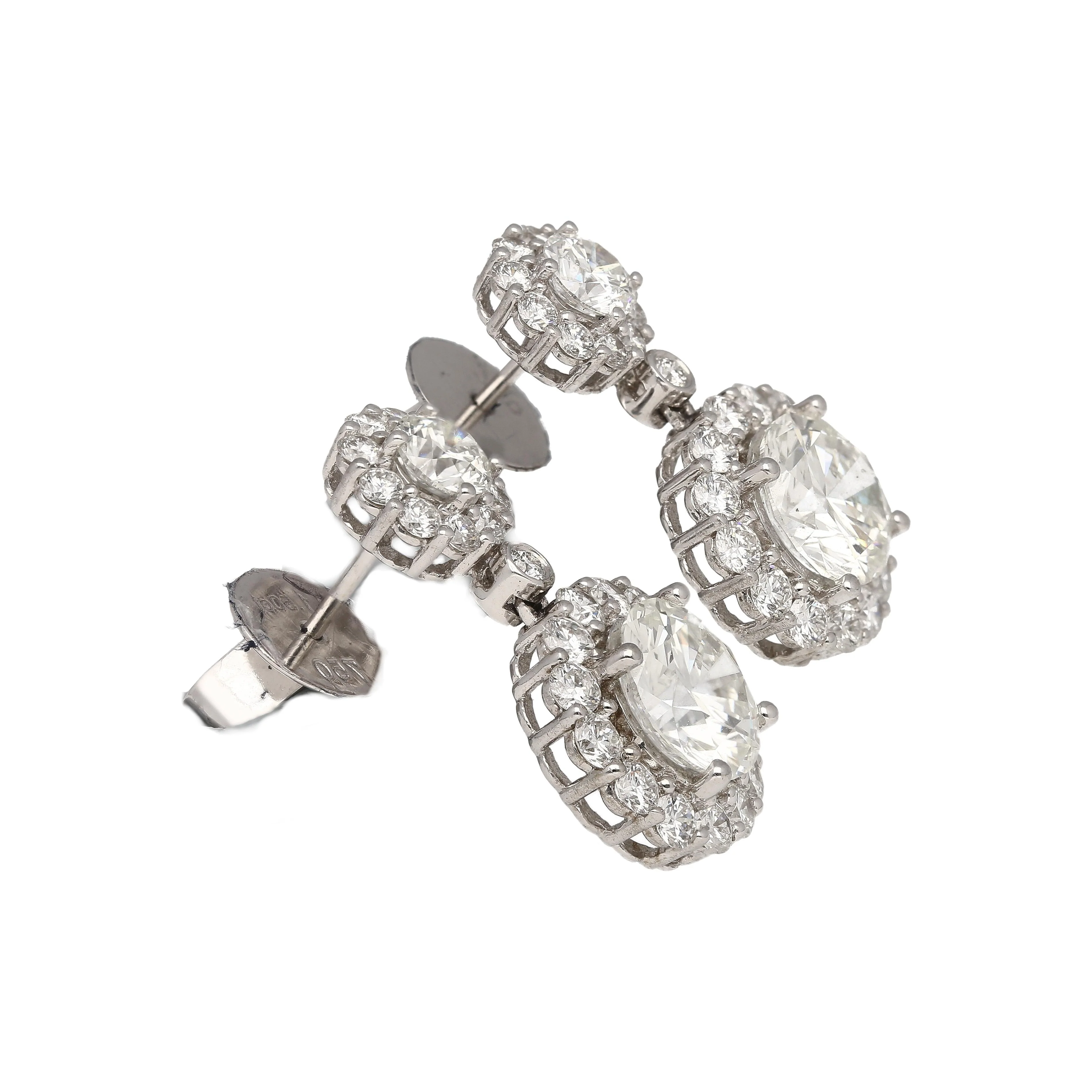 GIA Certified 3 Carat Round Cut 2-Stone Diamond Drop Earrings - Image 3