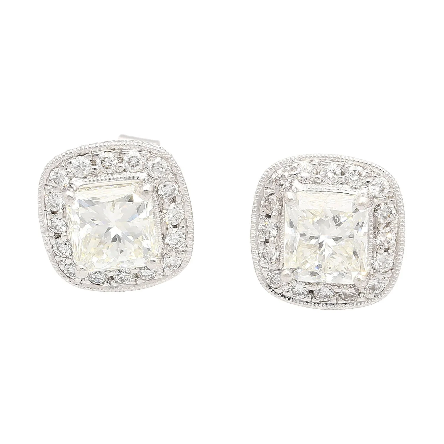 GIA Certified 3 Carat Total Radiant Cut Diamond Stud Earrings in 18K White Gold - Image 3