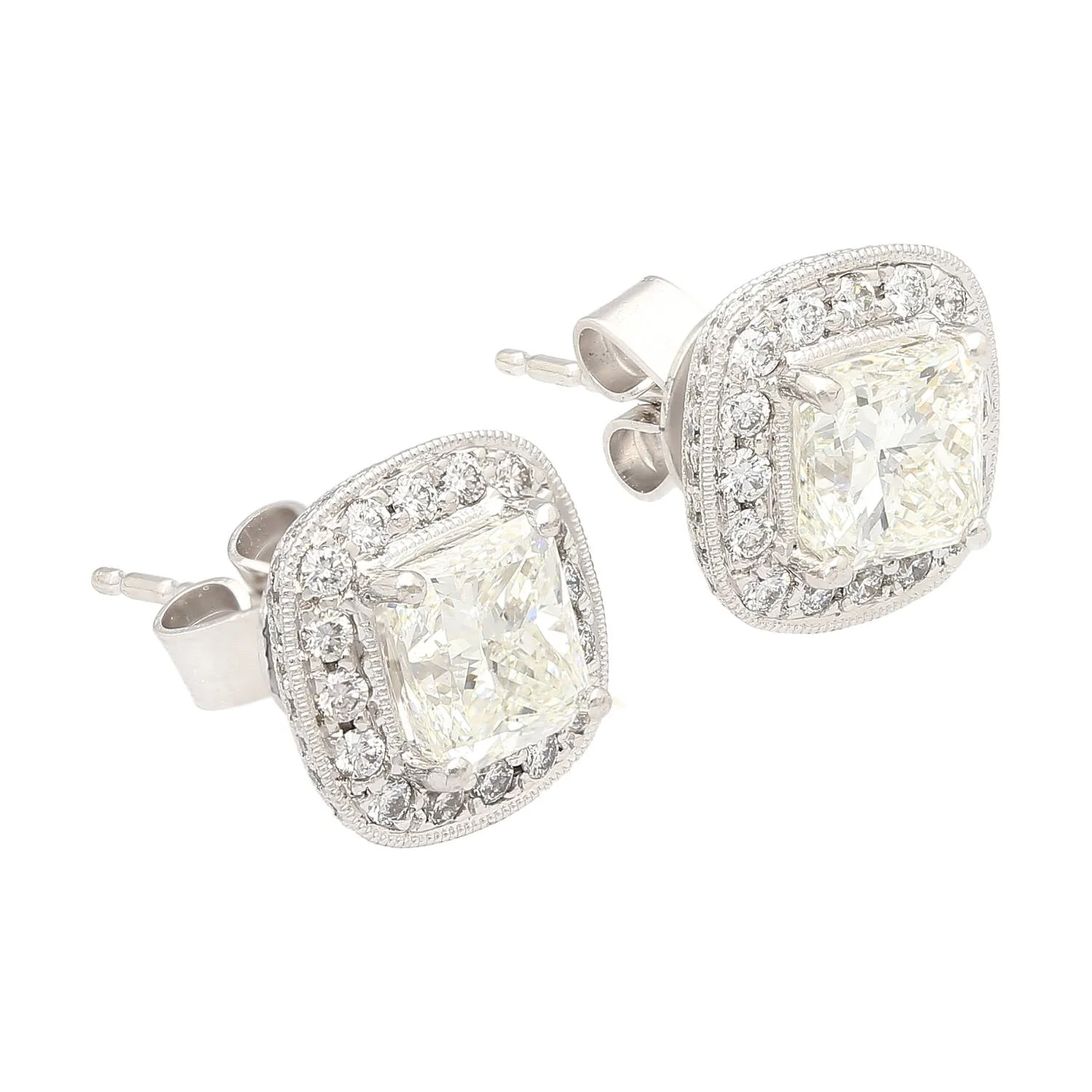 GIA Certified 3 Carat Total Radiant Cut Diamond Stud Earrings in 18K White Gold - Image 4