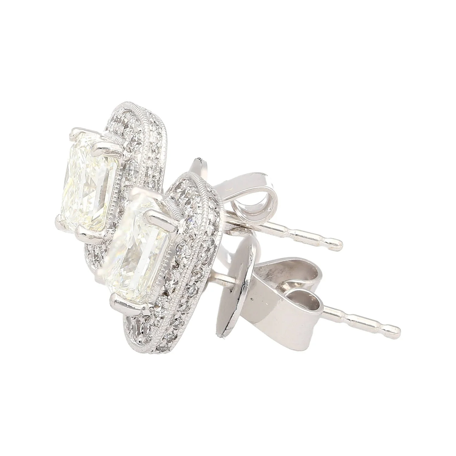 GIA Certified 3 Carat Total Radiant Cut Diamond Stud Earrings in 18K White Gold - Image 5