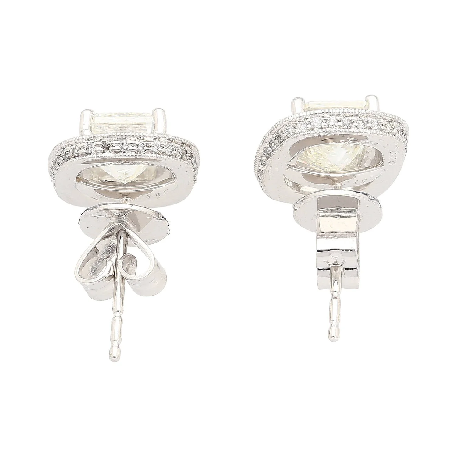 GIA Certified 3 Carat Total Radiant Cut Diamond Stud Earrings in 18K White Gold - Image 6