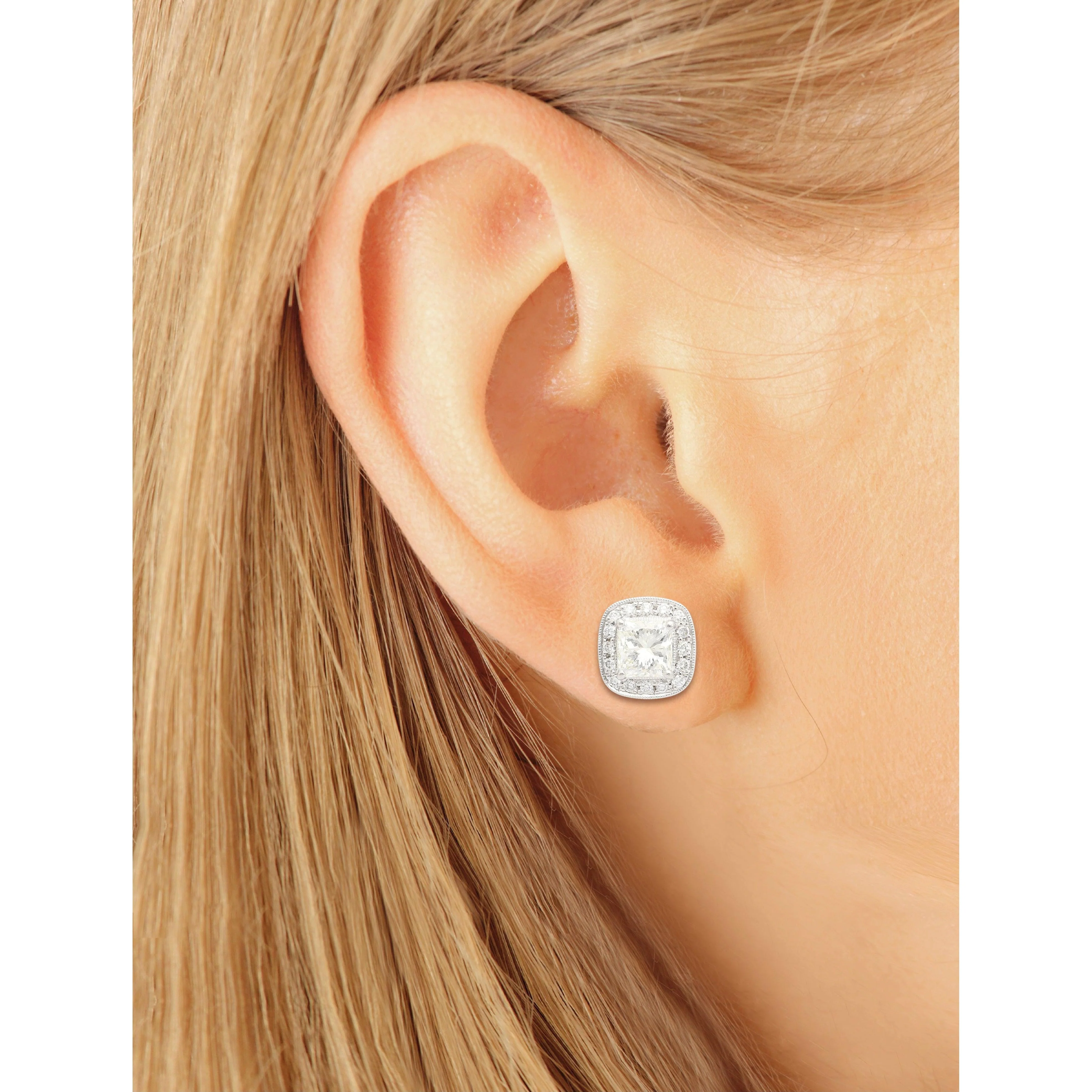 GIA Certified 3 Carat Total Radiant Cut Diamond Stud Earrings in 18K White Gold - Image 8