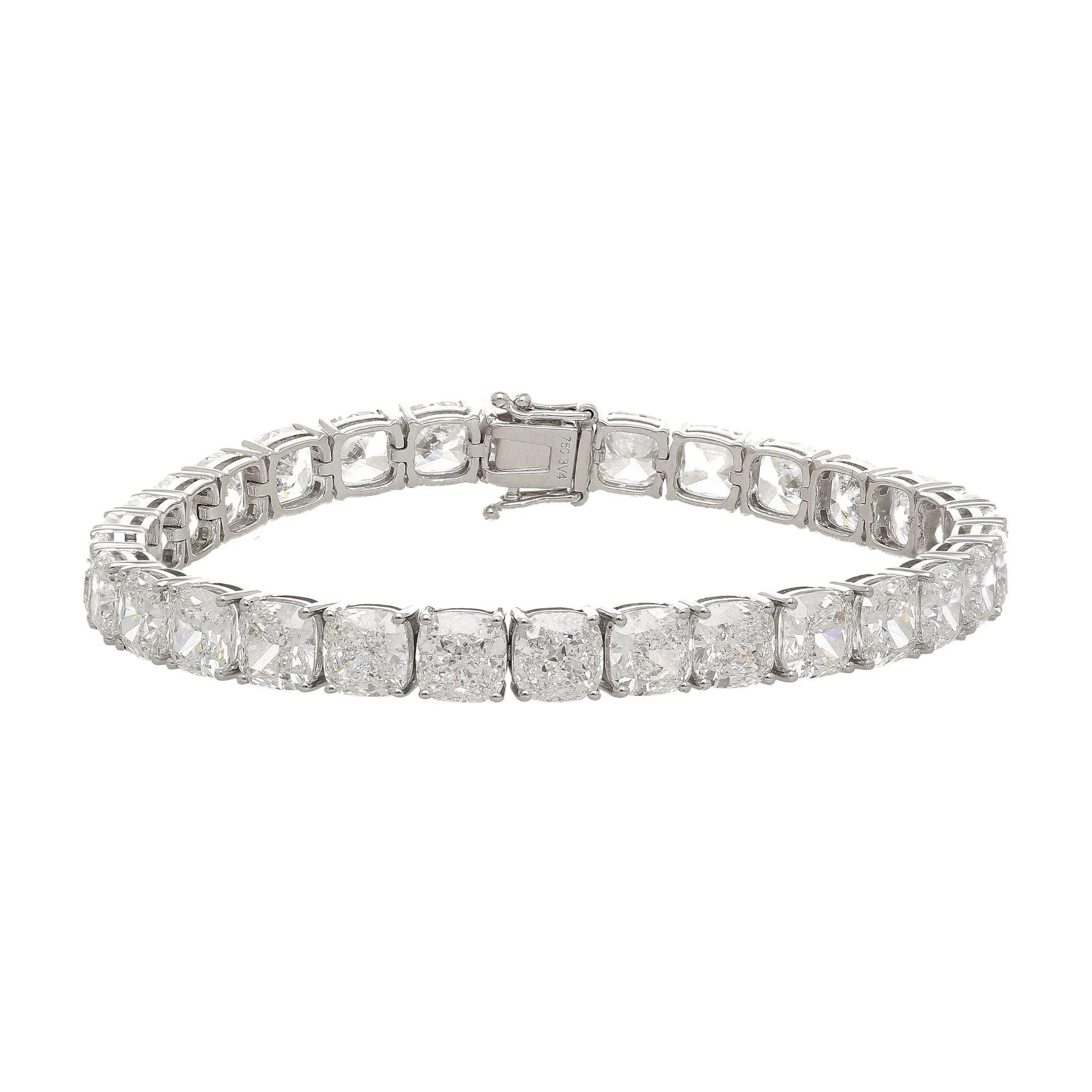 GIA Certified 31 Carat Cushion Lab Diamond Tennis Bracelet 18K White Gold