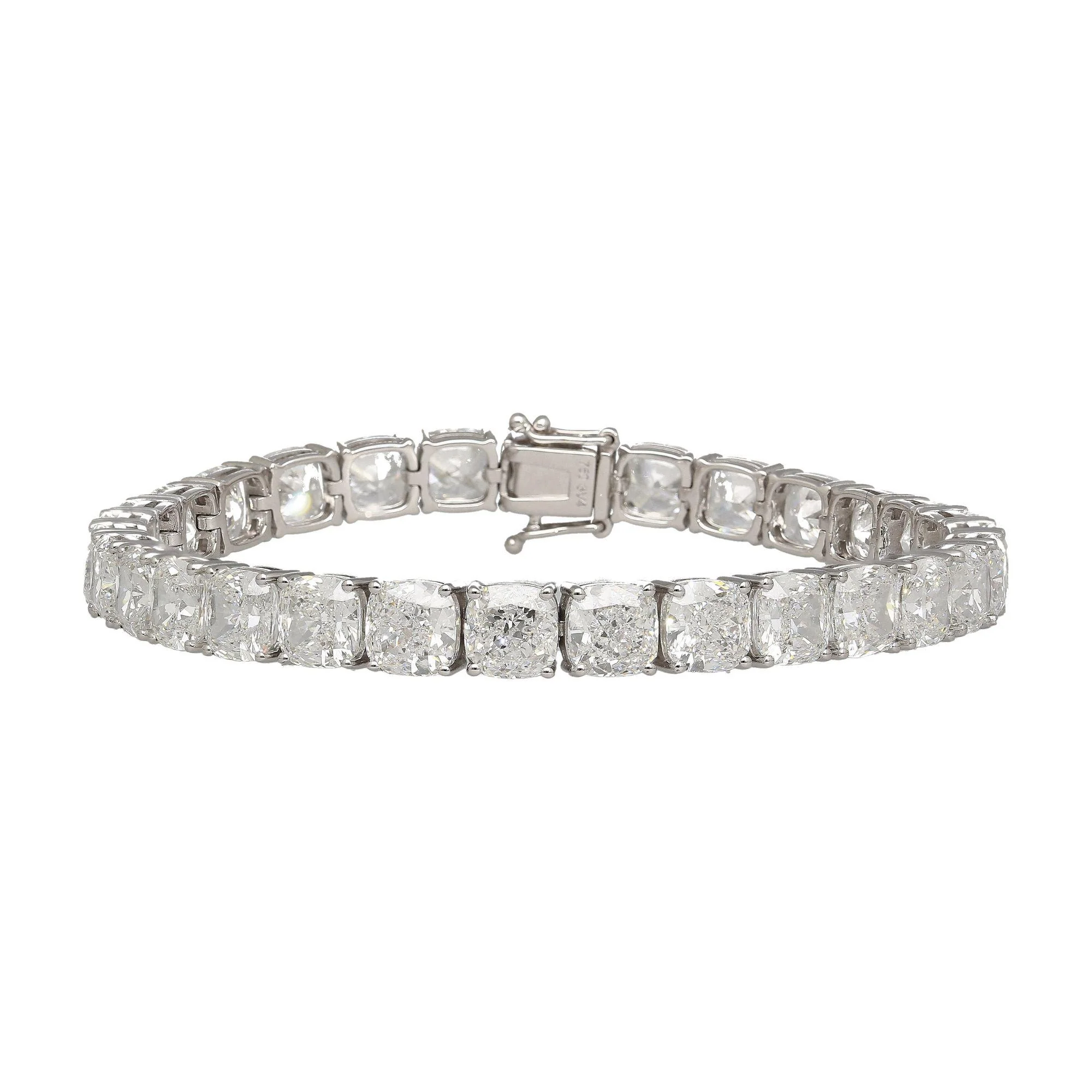 GIA Certified 31 Carat Cushion Lab Diamond Tennis Bracelet 18K White Gold - Image 3