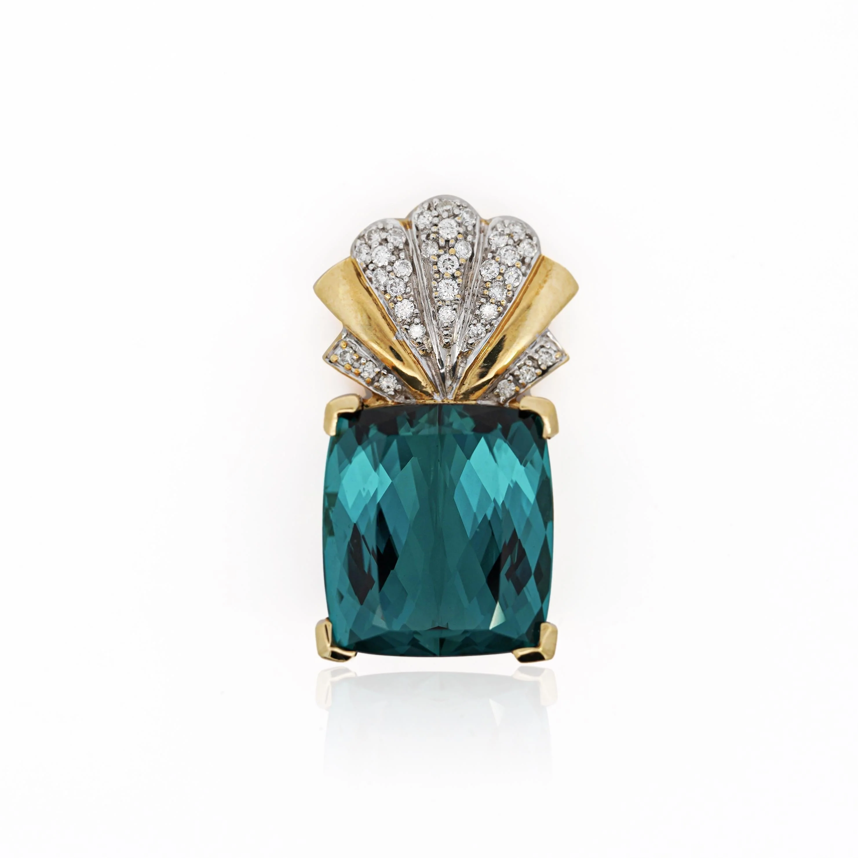 GIA Certified 35 Carat Indicolite Tourmaline & Diamond 18K Gold Pendant - Image 4