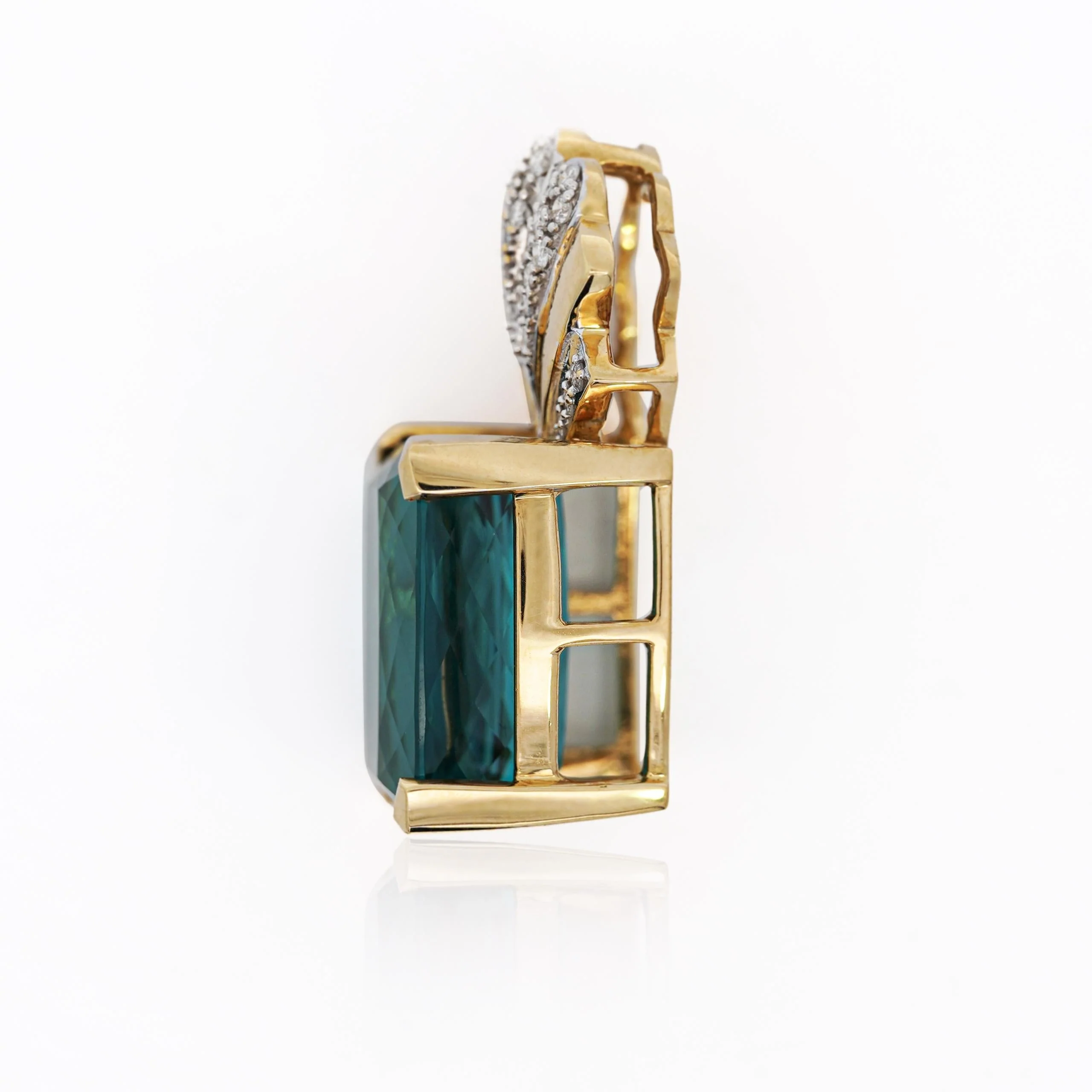 GIA Certified 35 Carat Indicolite Tourmaline & Diamond 18K Gold Pendant - Image 5