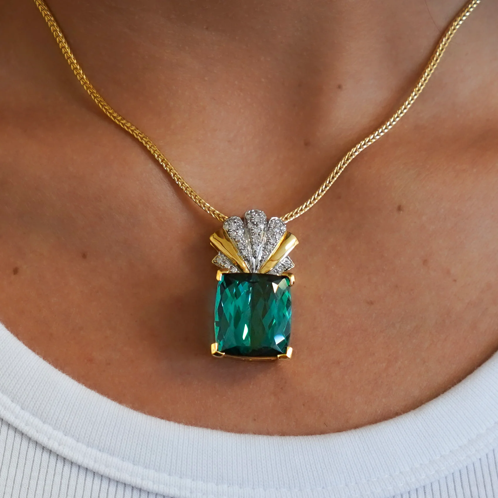 GIA Certified 35 Carat Indicolite Tourmaline & Diamond 18K Gold Pendant - Image 6