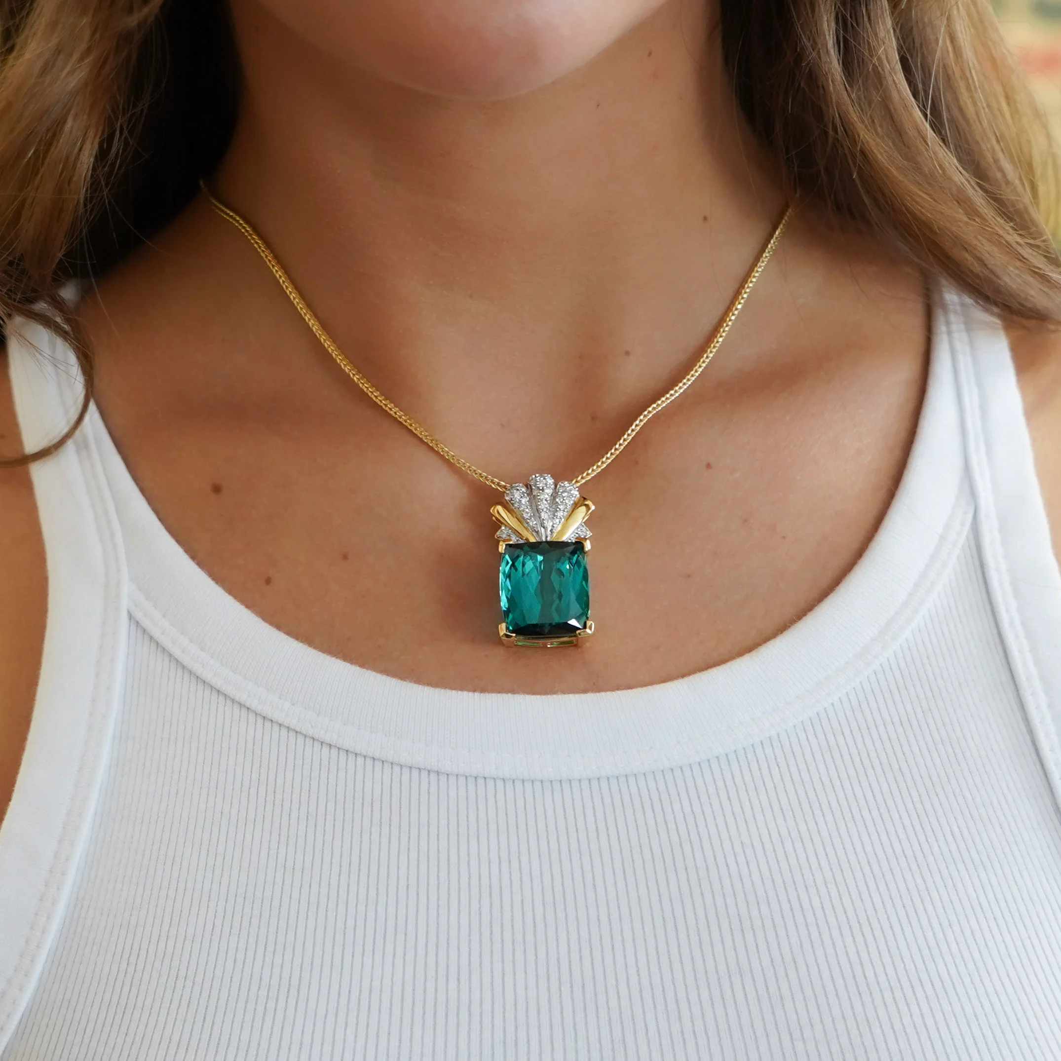 GIA Certified 35 Carat Indicolite Tourmaline & Diamond 18K Gold Pendant - Image 7