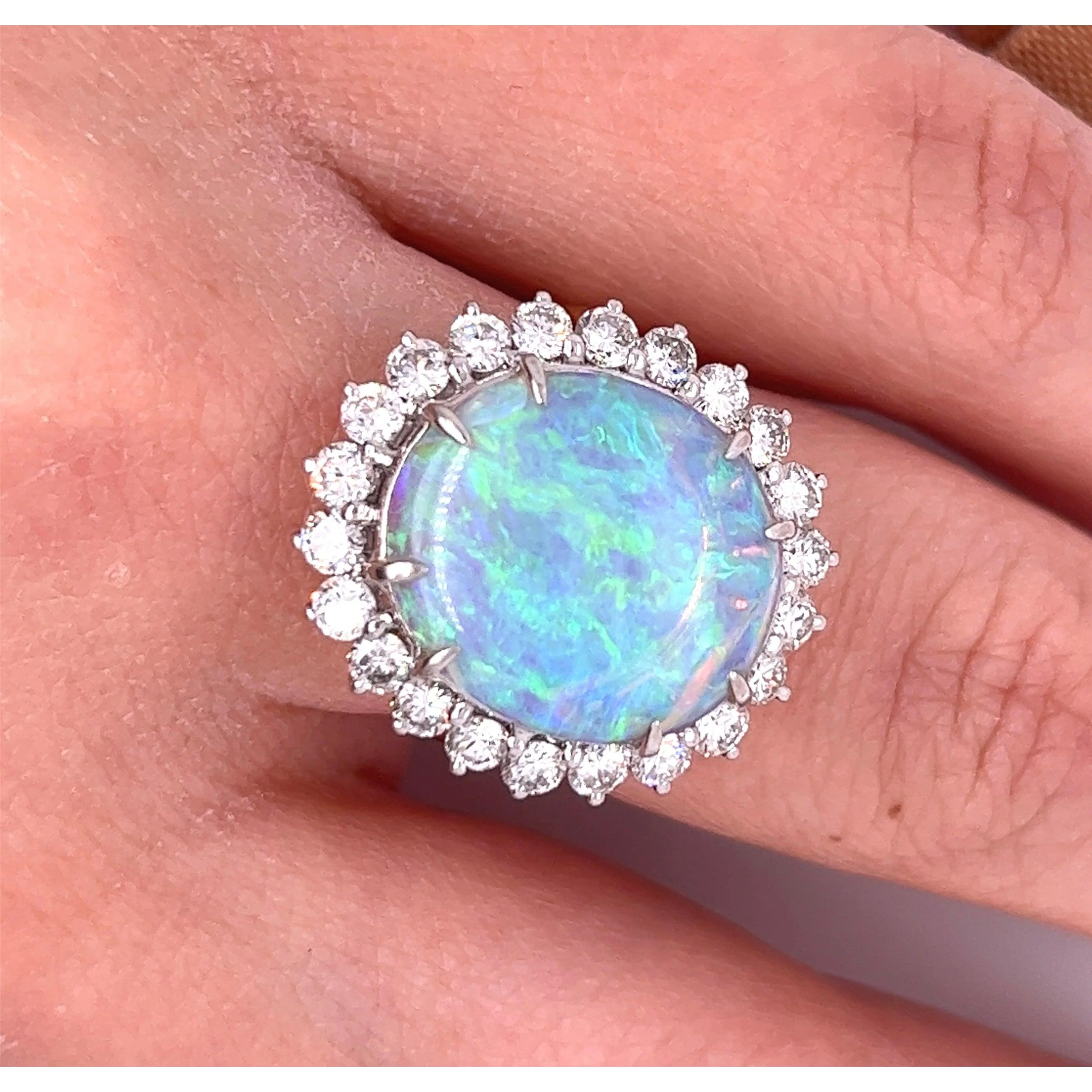GIA Certified 4.09-carat White Opal and Diamond Halo in Platinum and Gold Ring - Image 6
