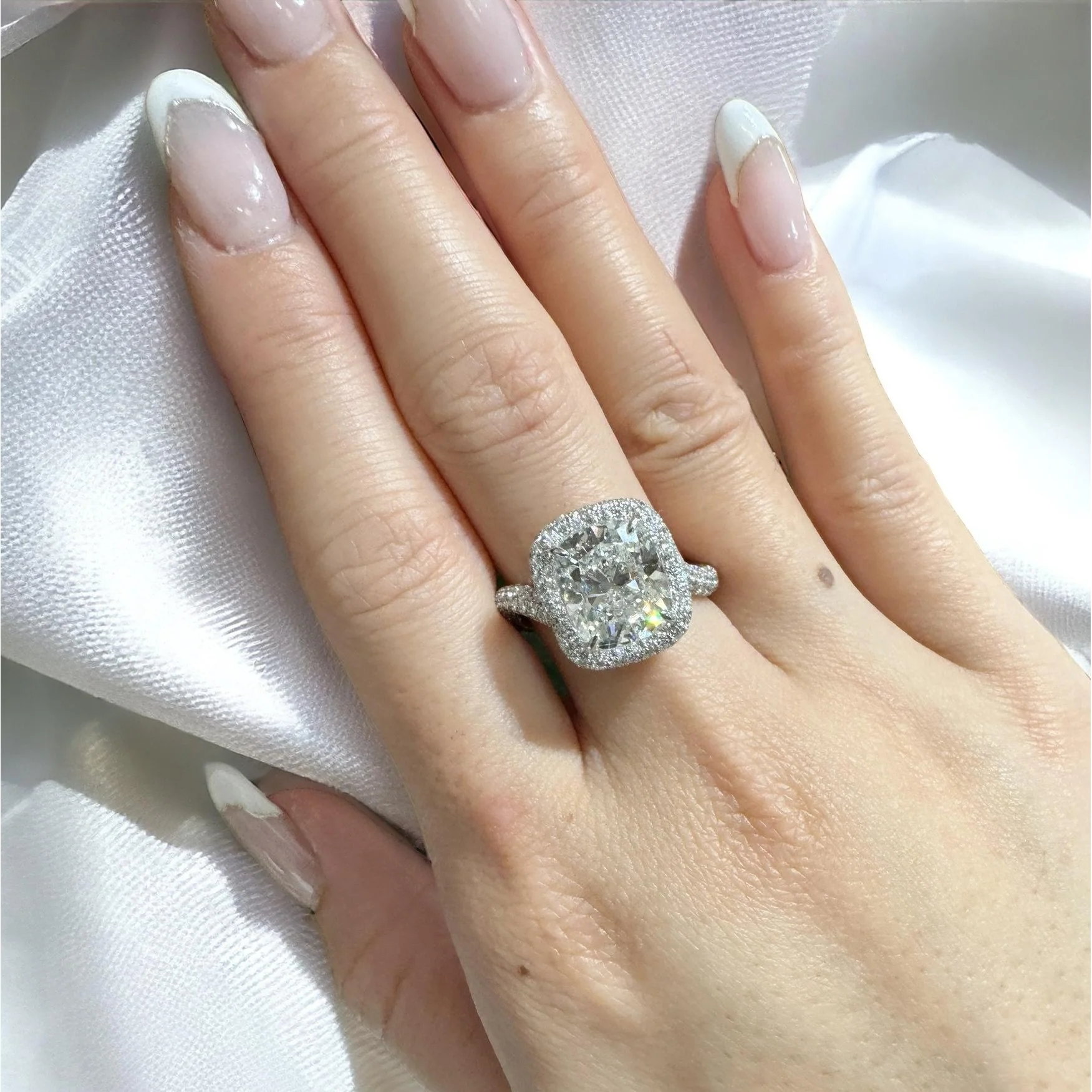 GIA Certified 4.10 Carat Cushion H/VS1 Diamond Swirl Engagement Ring - Image 6
