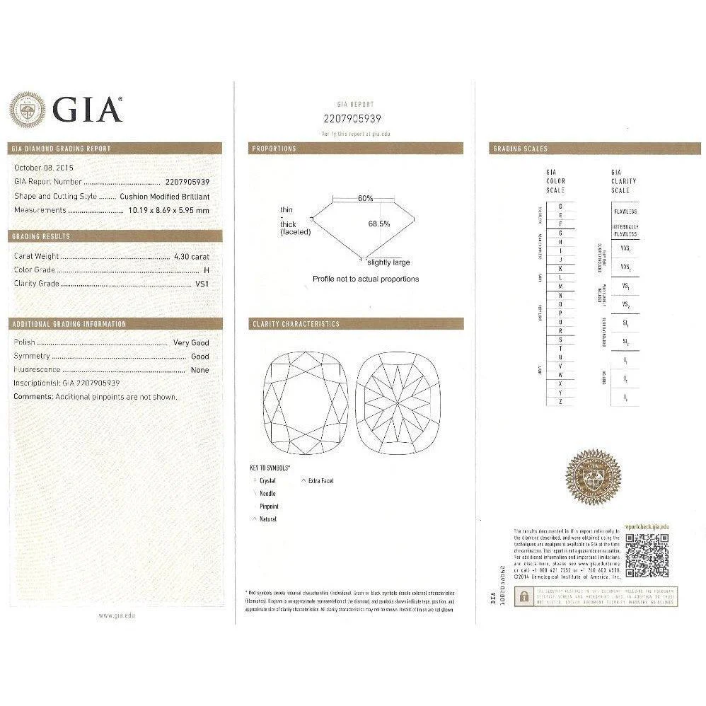 GIA Certified 4.10 Carat Cushion H/VS1 Diamond Swirl Engagement Ring - Image 7
