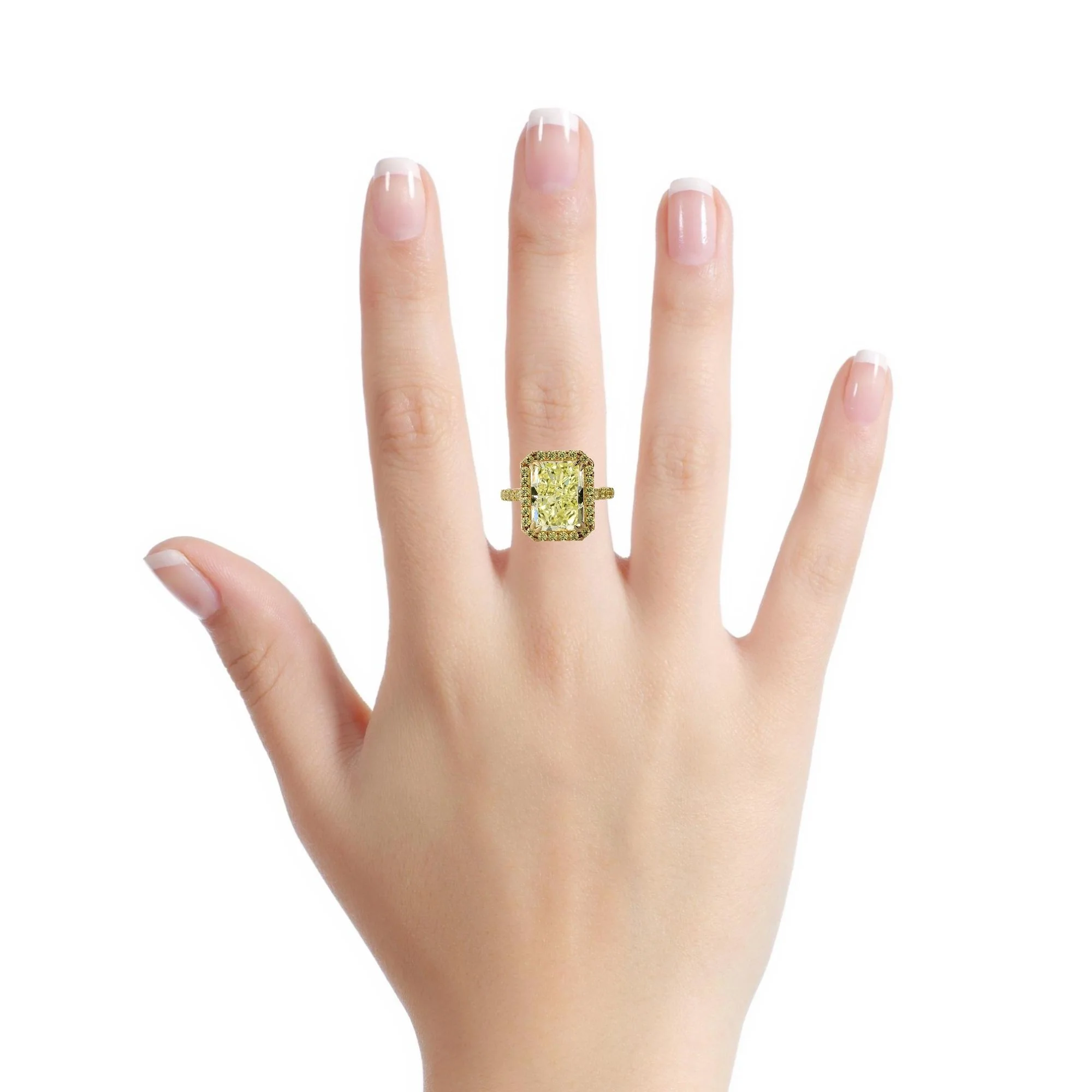 GIA Certified 4.12 Carat Fancy Yellow Radiant Cut Diamond Halo Engagement Ring - Image 8