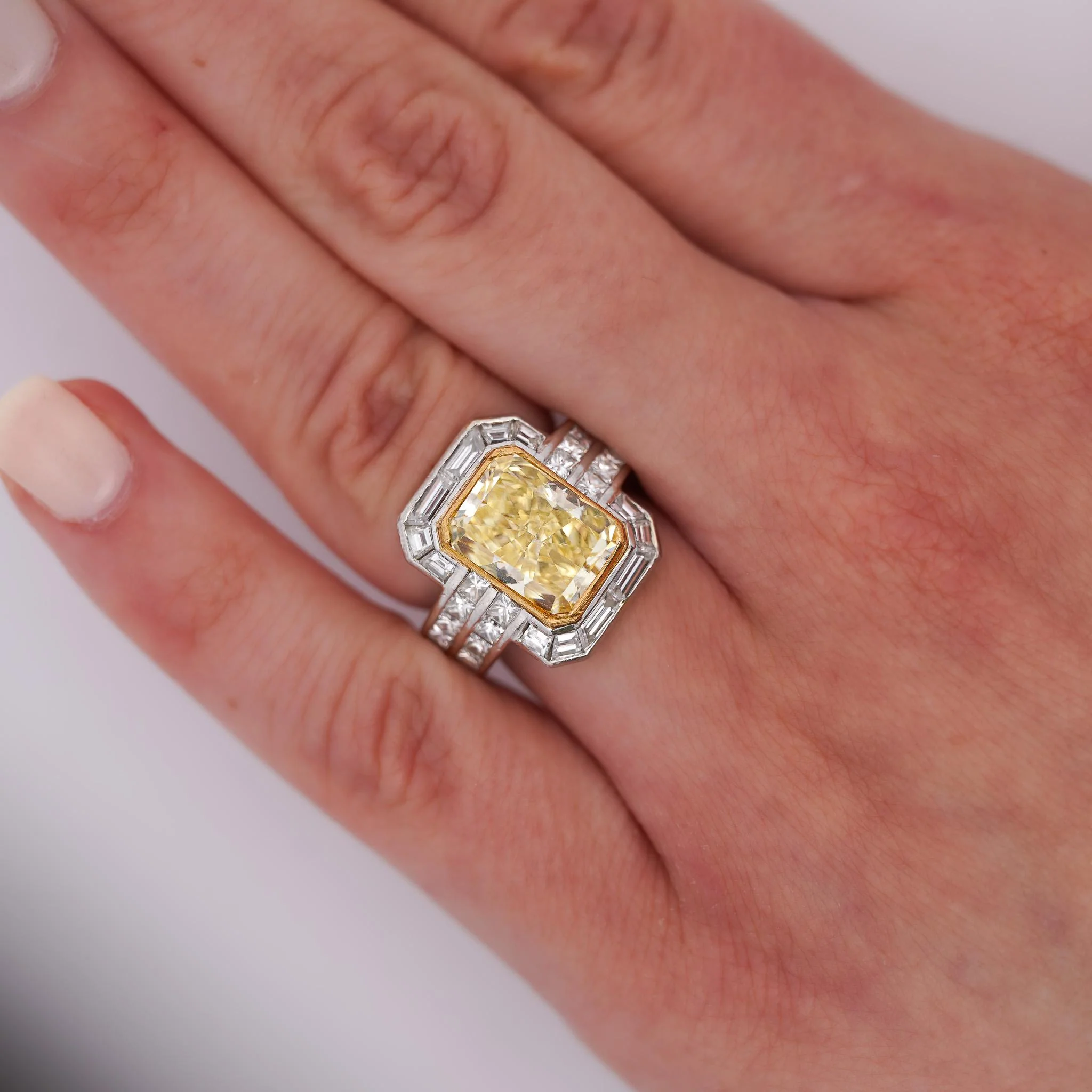 GIA Certified 4.12 Carat Fancy Yellow VS1 Radiant Diamond Halo Engagement Ring - Image 2