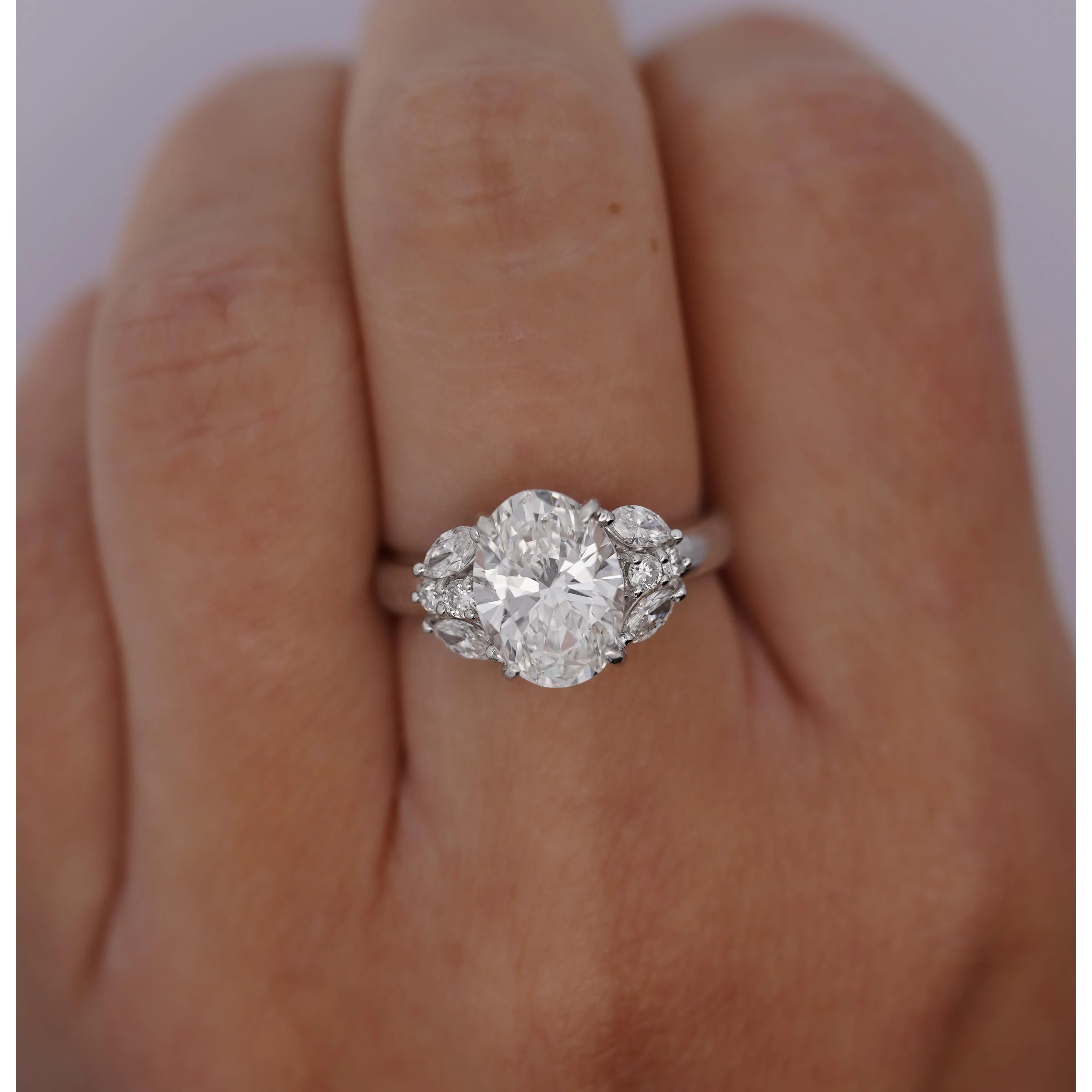 GIA Certified 3.23 Carat TW Oval Lab Grown Diamond Platinum Engagement Ring - Image 7
