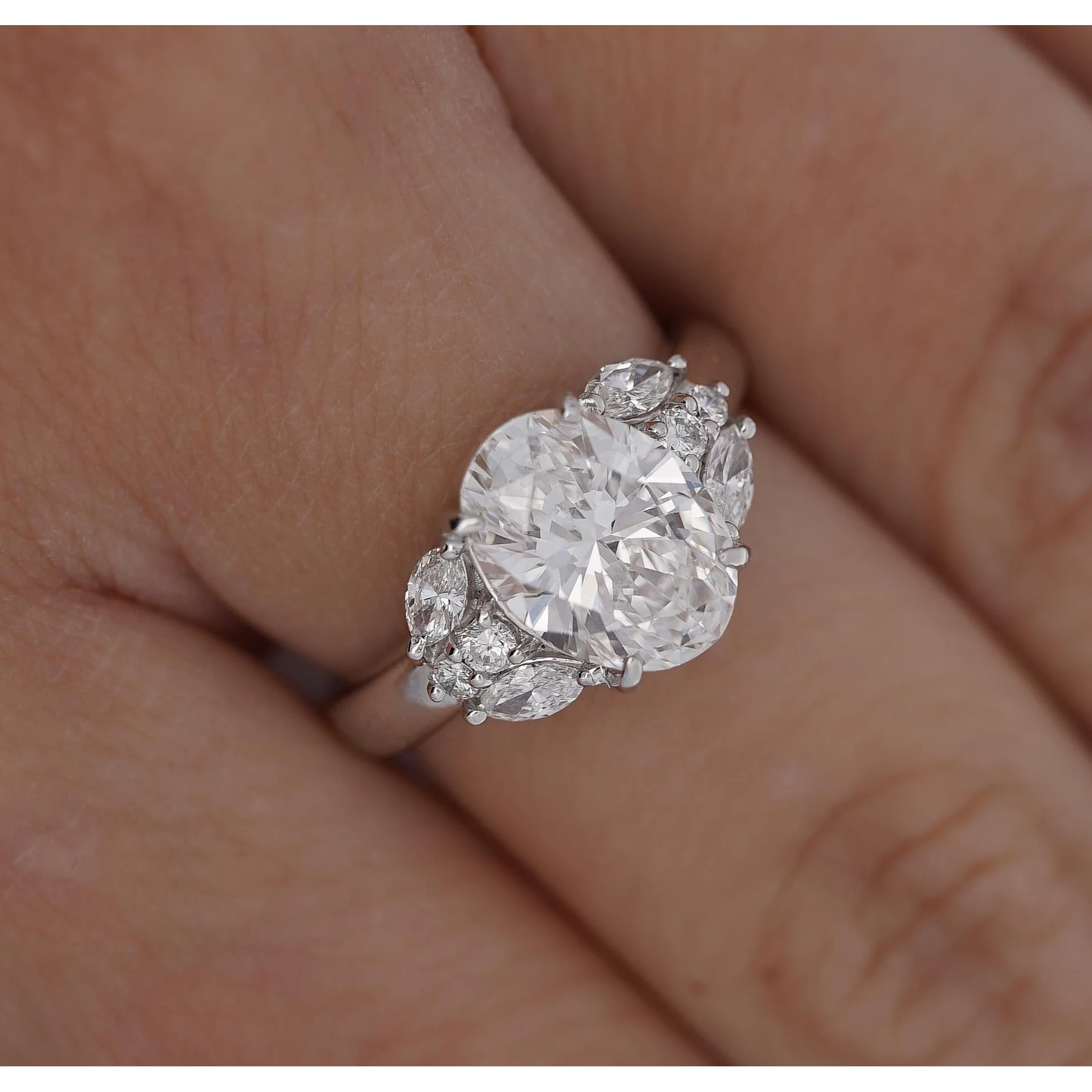 GIA Certified 3.23 Carat TW Oval Lab Grown Diamond Platinum Engagement Ring - Image 8