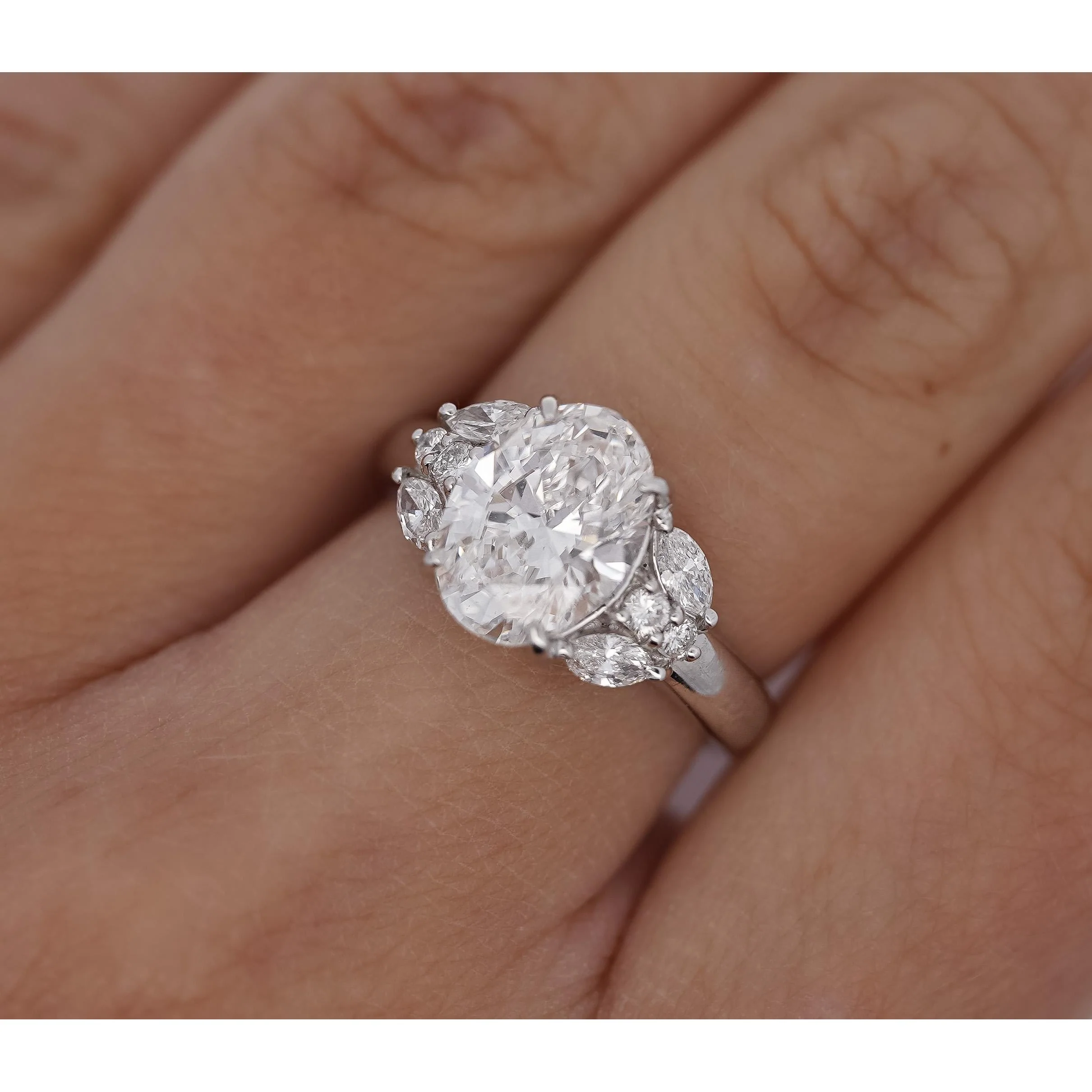 GIA Certified 3.23 Carat TW Oval Lab Grown Diamond Platinum Engagement Ring - Image 9