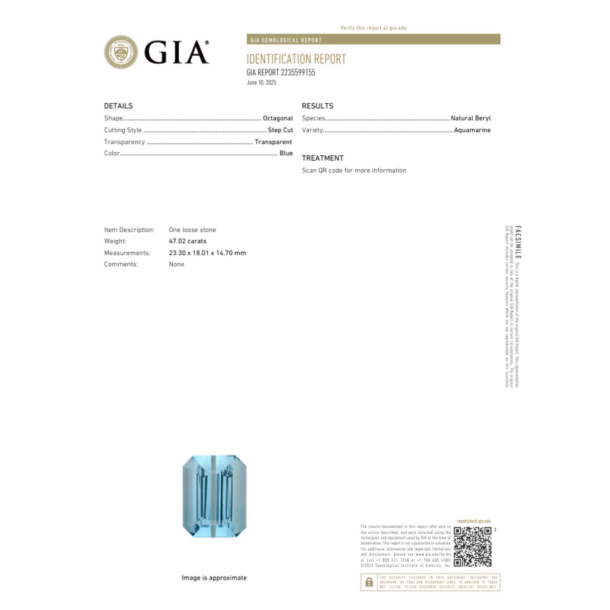 GIA Certified 47.02 Carat Emerald Cut Loose Aquamarine - Image 11