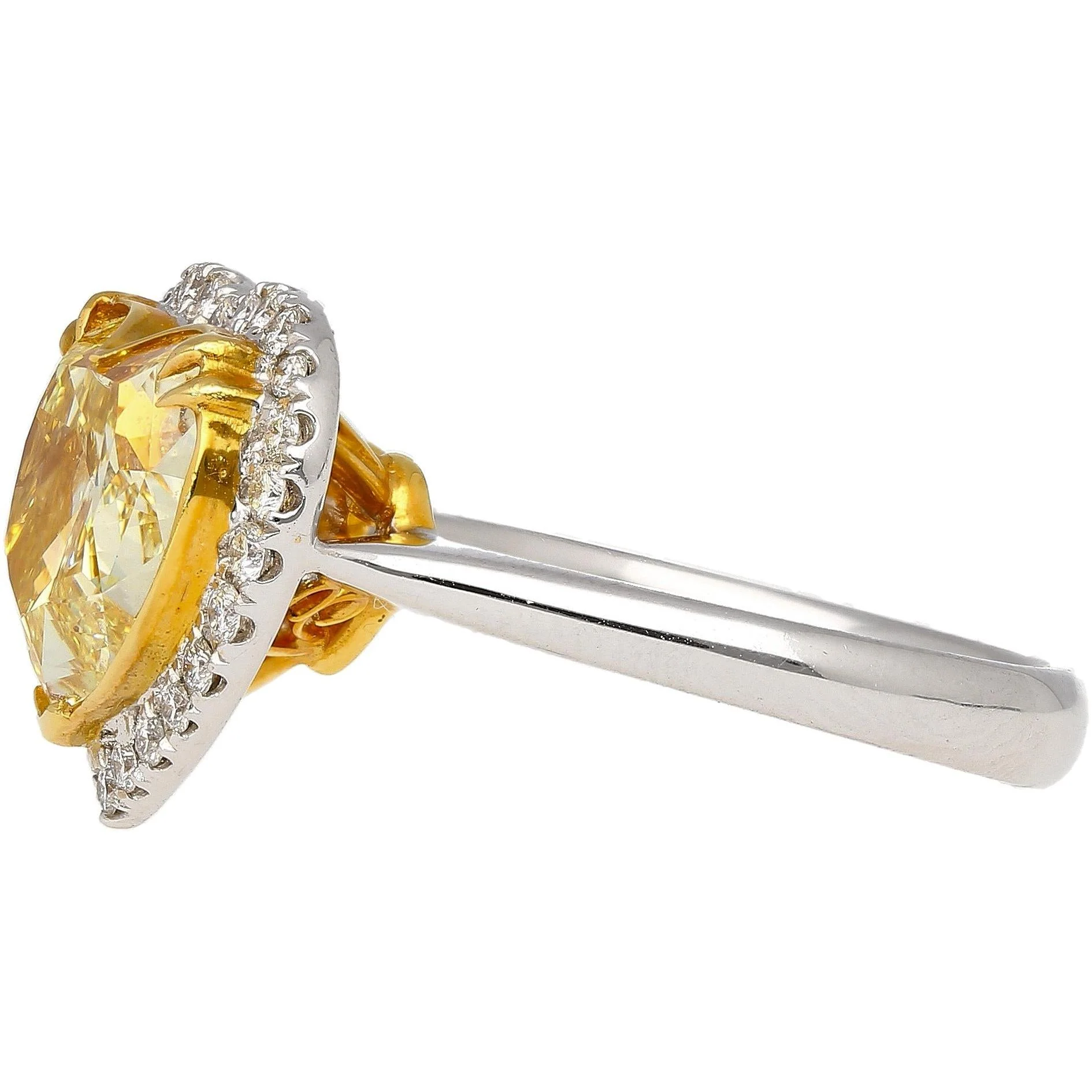 GIA Certified 5.03 Carat Fancy Yellow Heart-Shaped Diamond & Halo 18K Gold Ring - Image 3