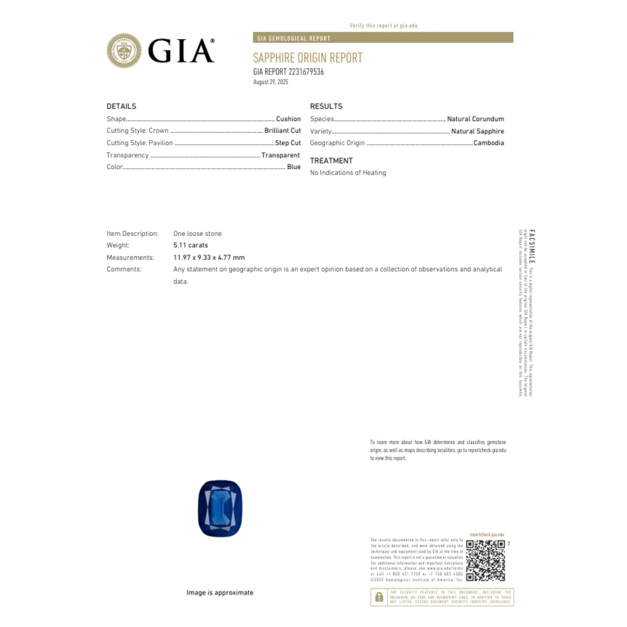 GIA Certified 5.11 Carat Cushion Blue Sapphire 14K Yellow Gold Solitaire Ring - Image 9