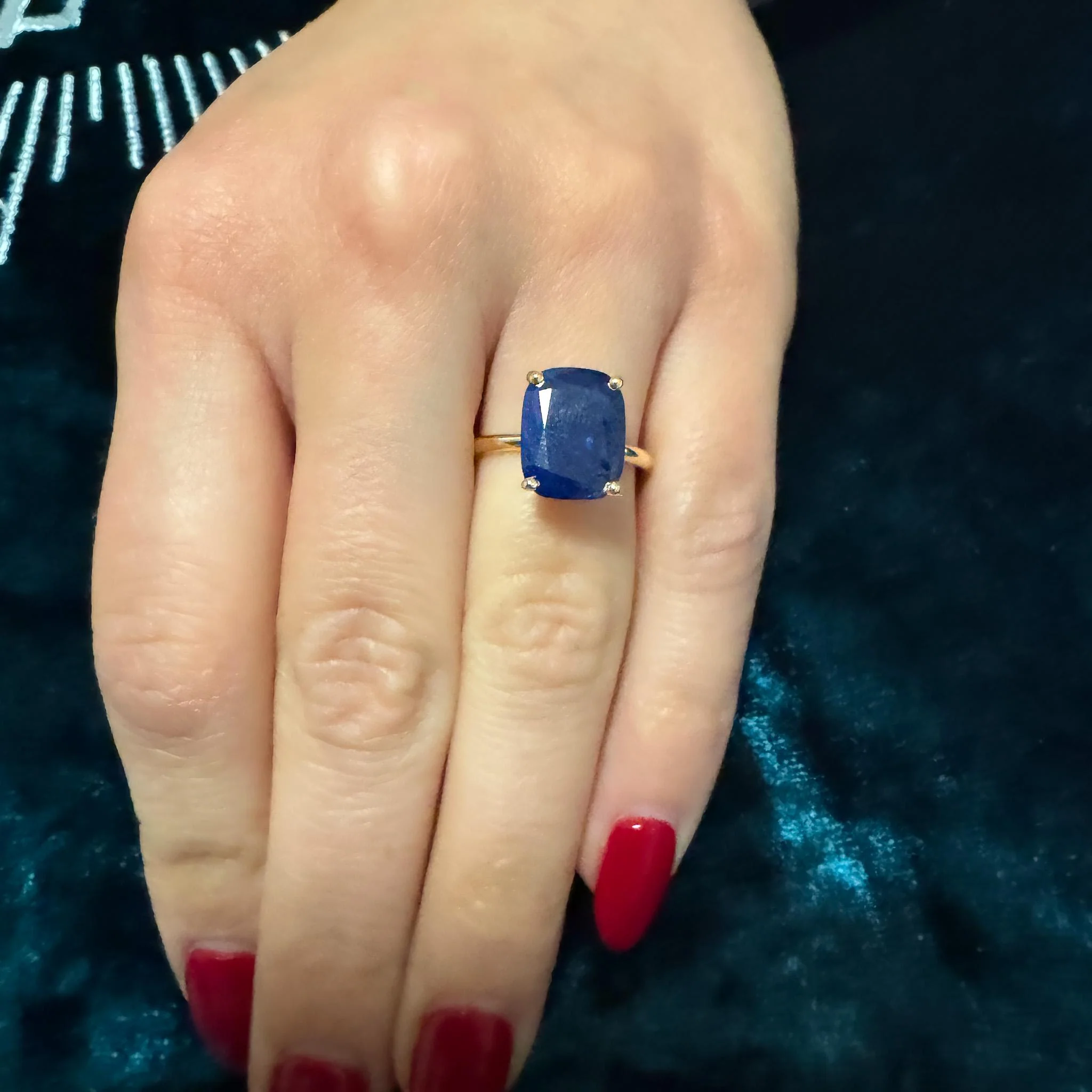 GIA Certified 5.11 Carat Cushion Blue Sapphire 14K Yellow Gold Solitaire Ring - Image 8