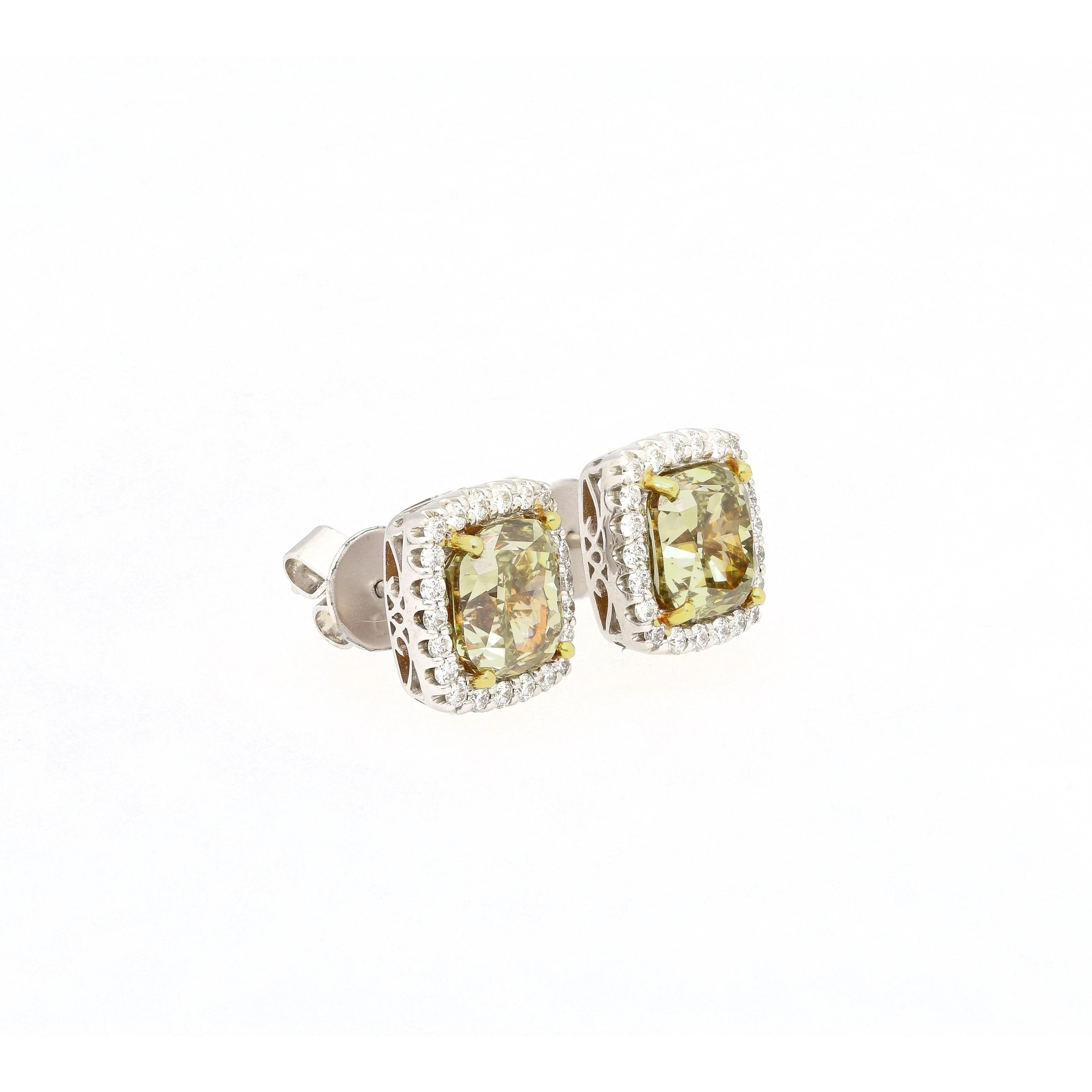 GIA Certified 5.12 Carat Fancy Brownish Greenish Yellow Diamond Stud Earrings - Image 6