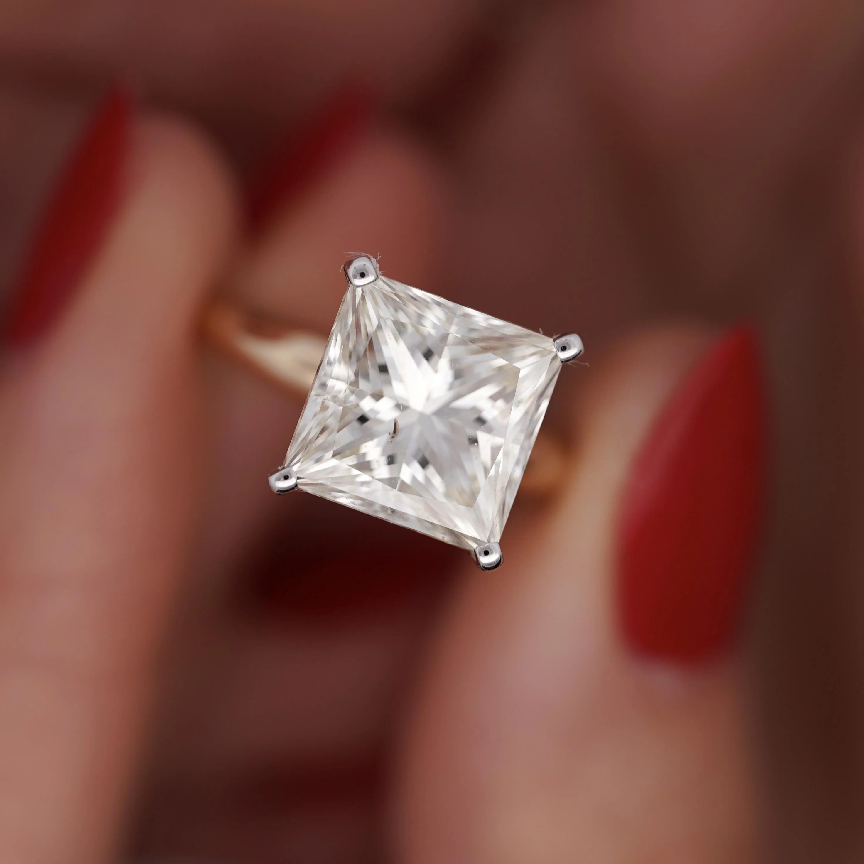 GIA Certified 5.13 Carat Princess Cut M/SI2 Diamond Solitaire Engagement Ring - Image 4