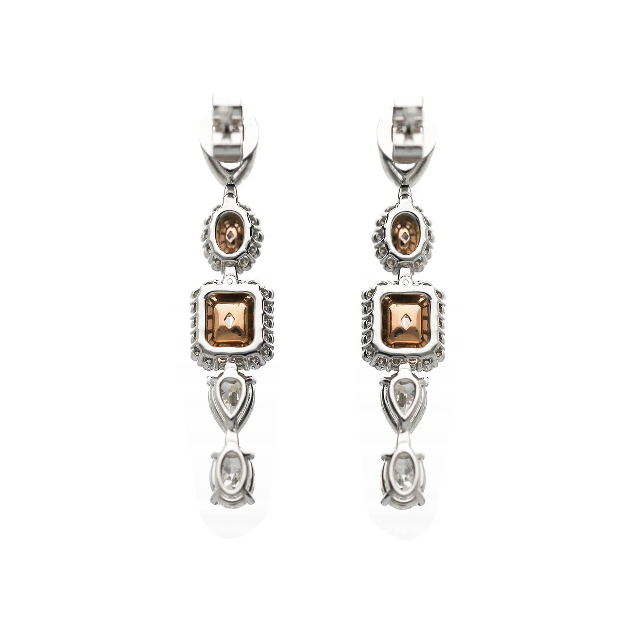 GIA Certified 5.3 Carat Fancy Pink Orange & White Diamond 18K Drop Earrings - Image 2