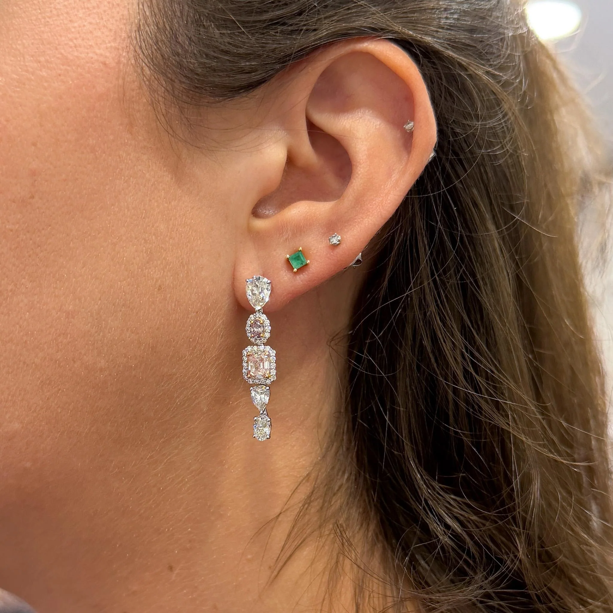 GIA Certified 5.3 Carat Fancy Pink Orange & White Diamond 18K Drop Earrings - Image 5