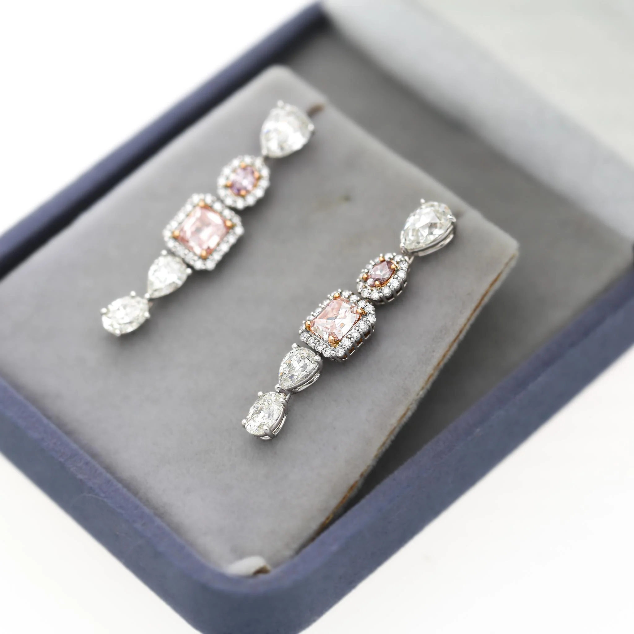 GIA Certified 5.3 Carat Fancy Pink Orange & White Diamond 18K Drop Earrings - Image 6