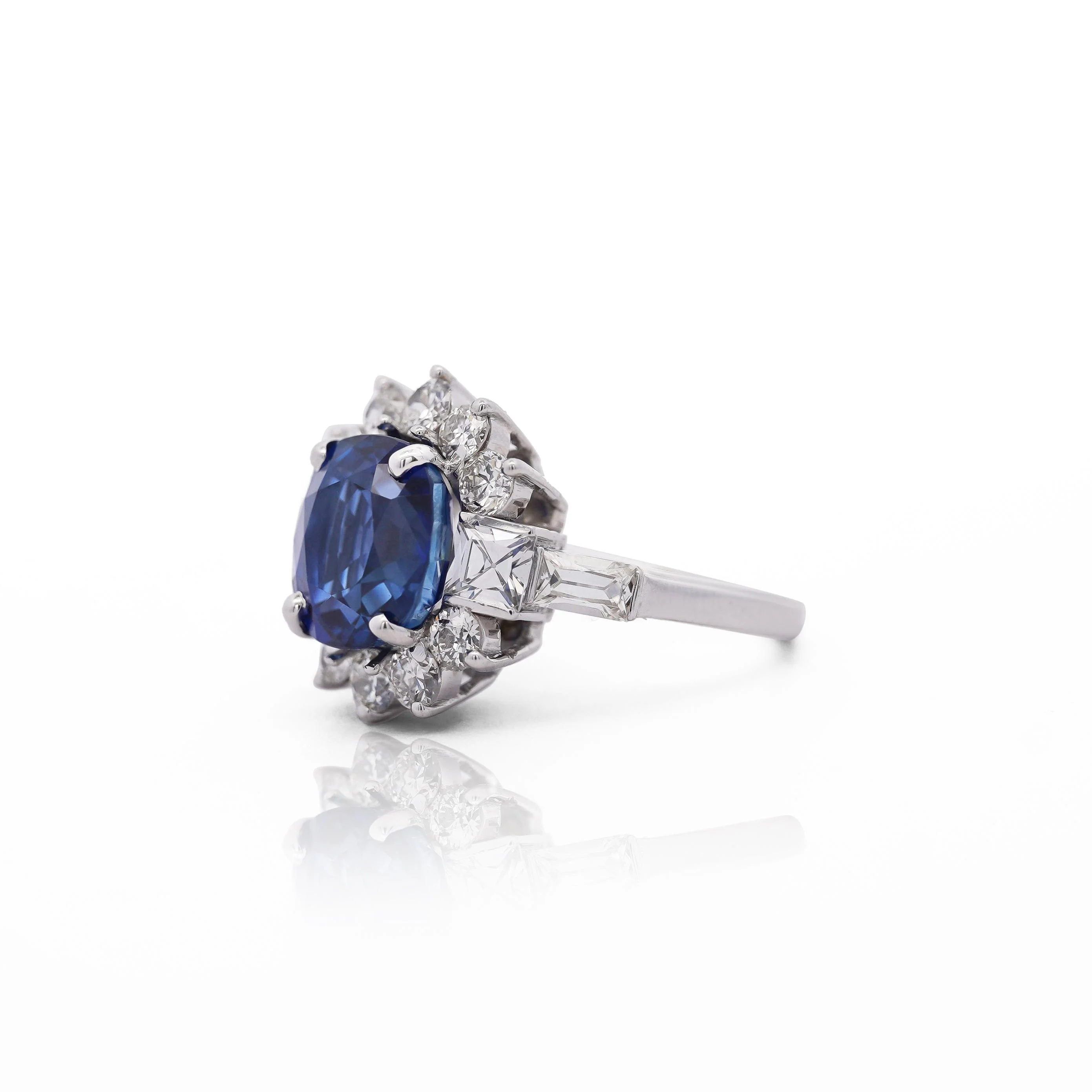 GIA Certified 5.35 Carat Cushion Cut Burma Sapphire Vintage Ring - Image 4