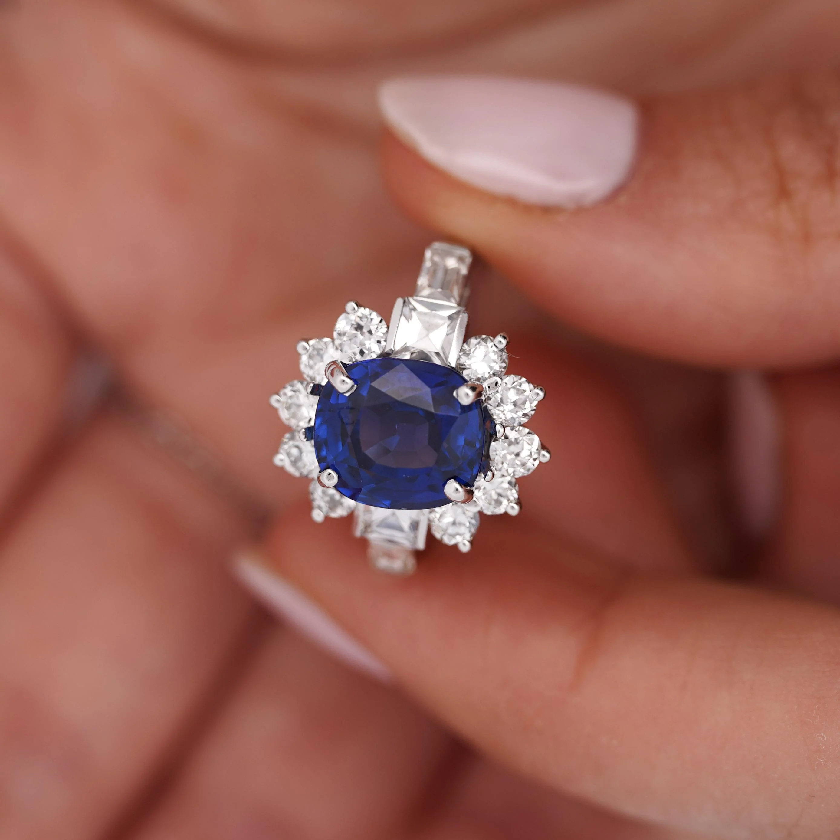 GIA Certified 5.35 Carat Cushion Cut Burma Sapphire Vintage Ring - Image 9