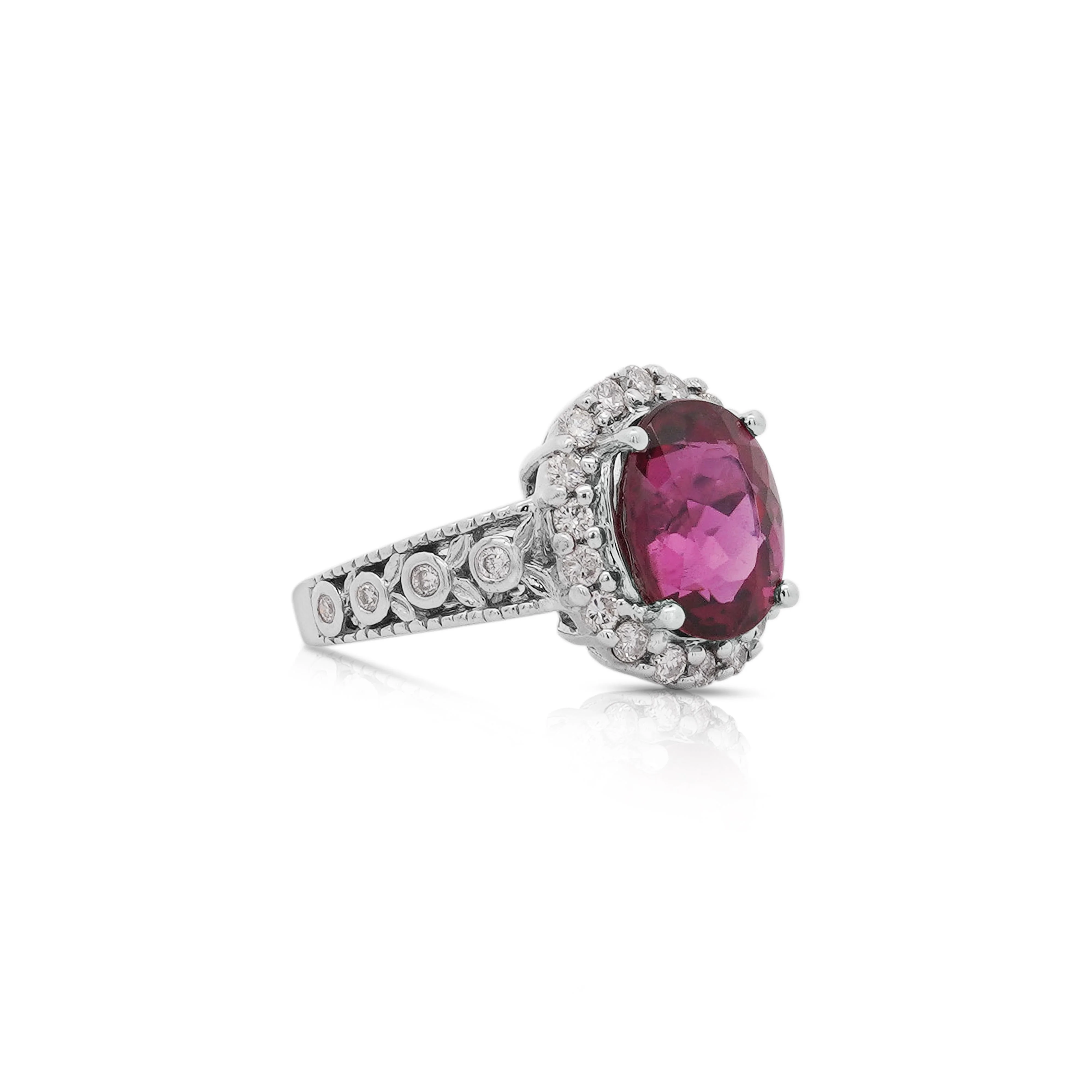 GIA Cert. 5.52 Carat Rubellite and Diamond Halo Filigree Ring - Image 9