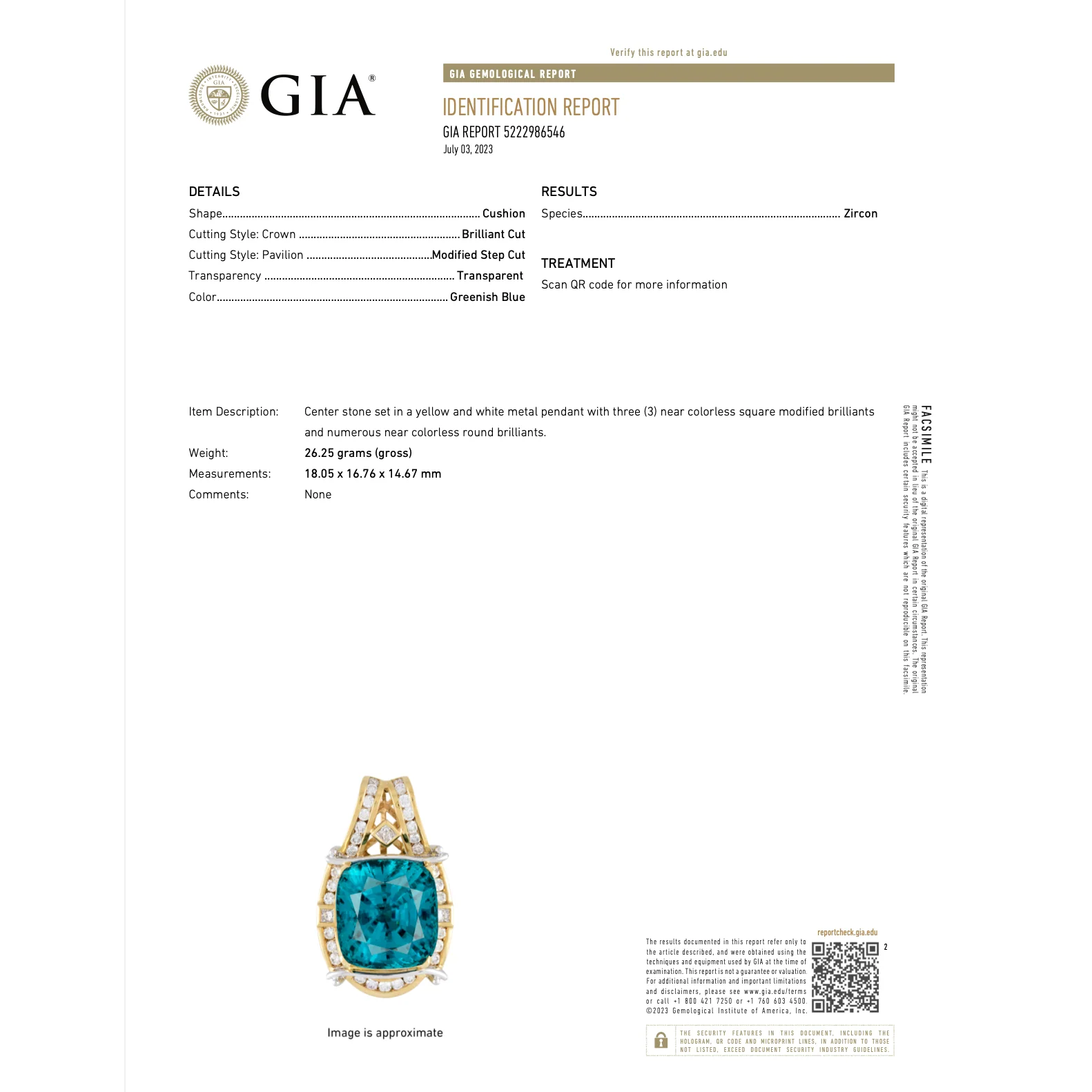Rare GIA Certified 50 Carat Greenish Blue Zircon Pendant Necklace with Diamonds in Platinum & 18K Yellow Gold - Image 11