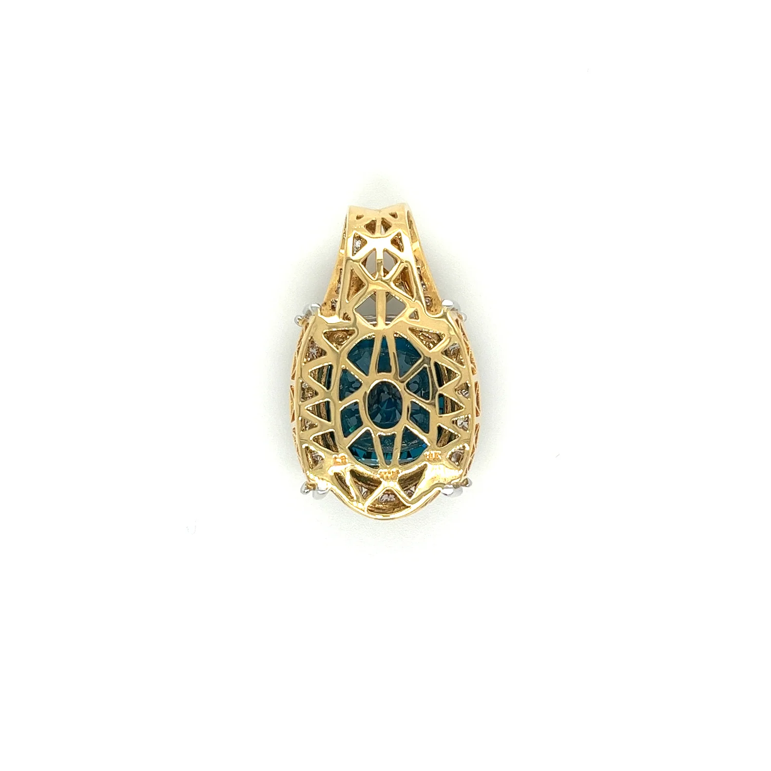 Rare GIA Certified 50 Carat Greenish Blue Zircon Pendant Necklace with Diamonds in Platinum & 18K Yellow Gold - Image 6