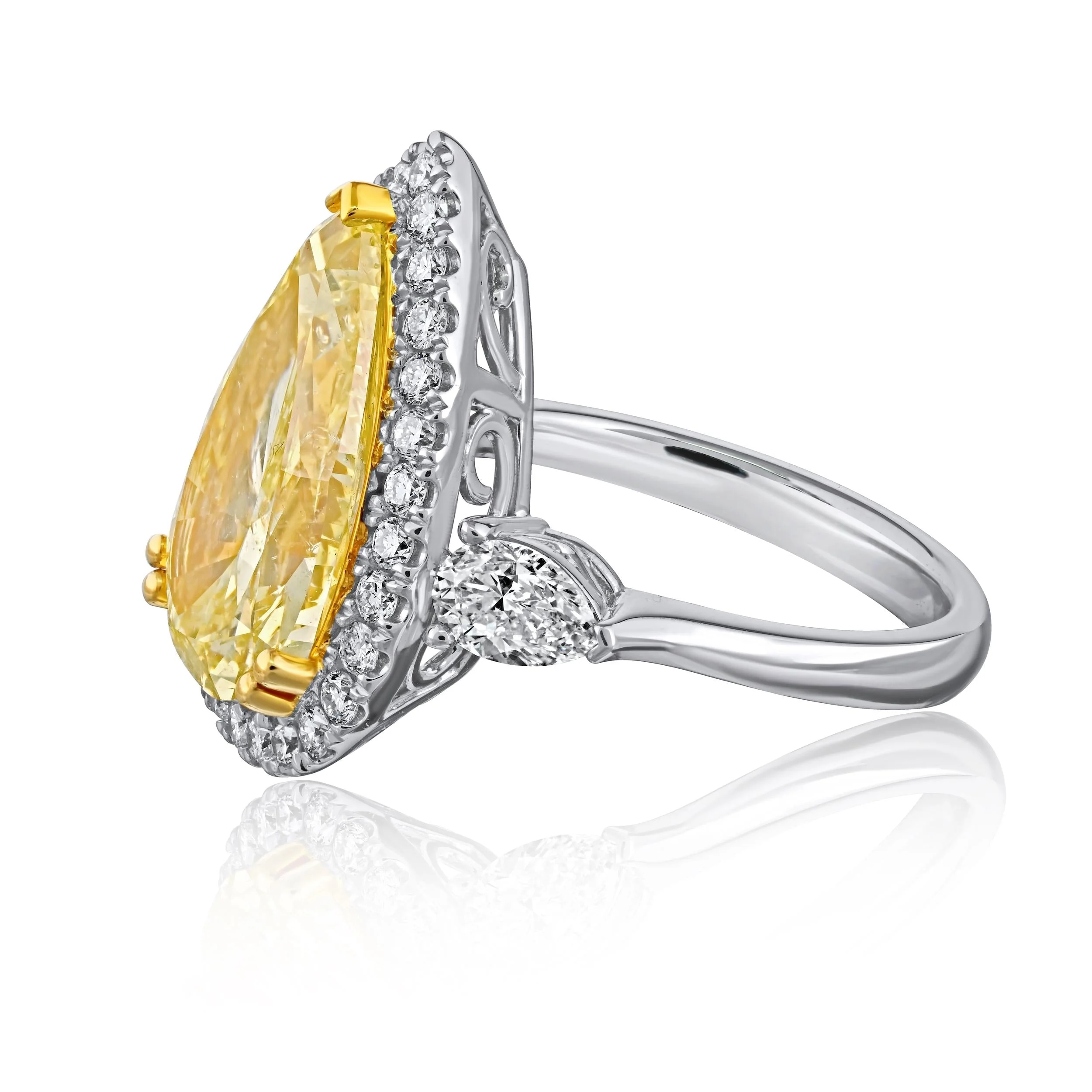 GIA Certified 6.06 Carat Fancy Intense Yellow Pear Cut Diamond 18K Ring - Image 3