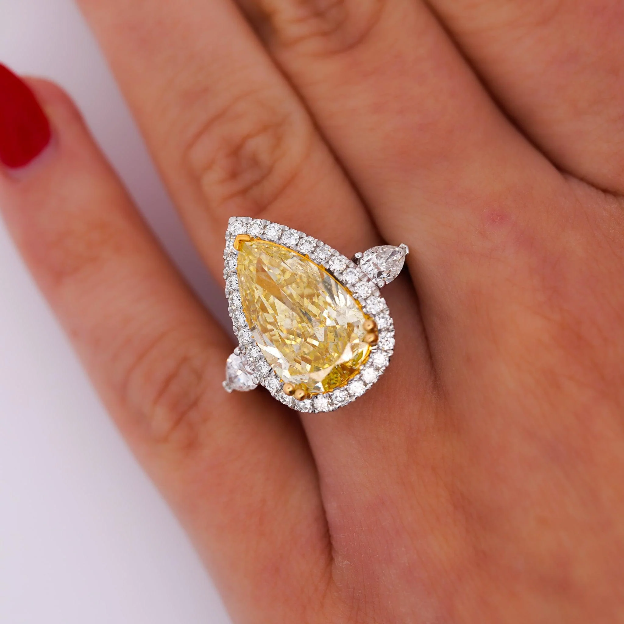 GIA Certified 6.06 Carat Fancy Intense Yellow Pear Cut Diamond 18K Ring - Image 6