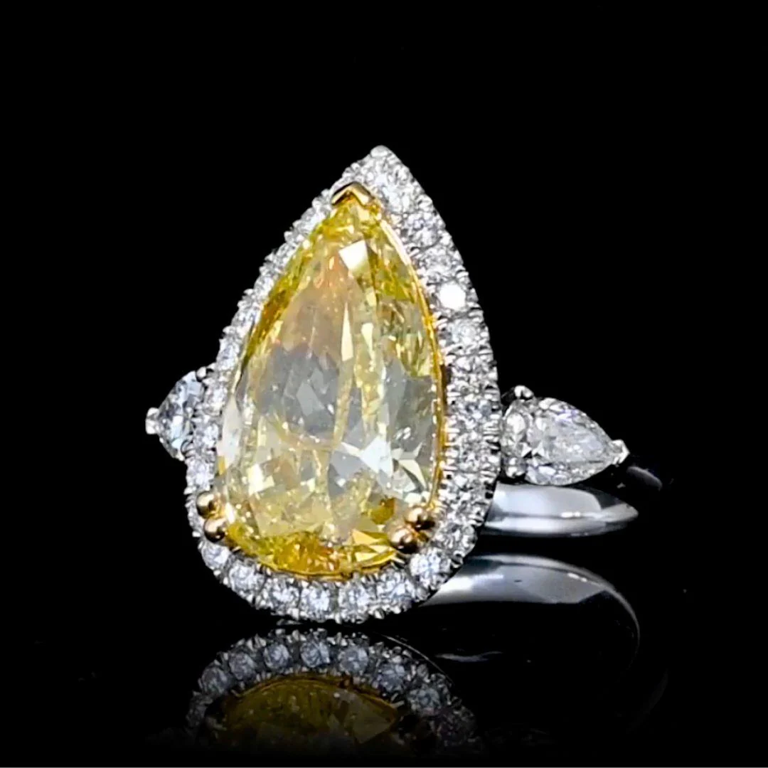 GIA Certified 6.06 Carat Fancy Intense Yellow Pear Cut Diamond 18K Ring - Image 8