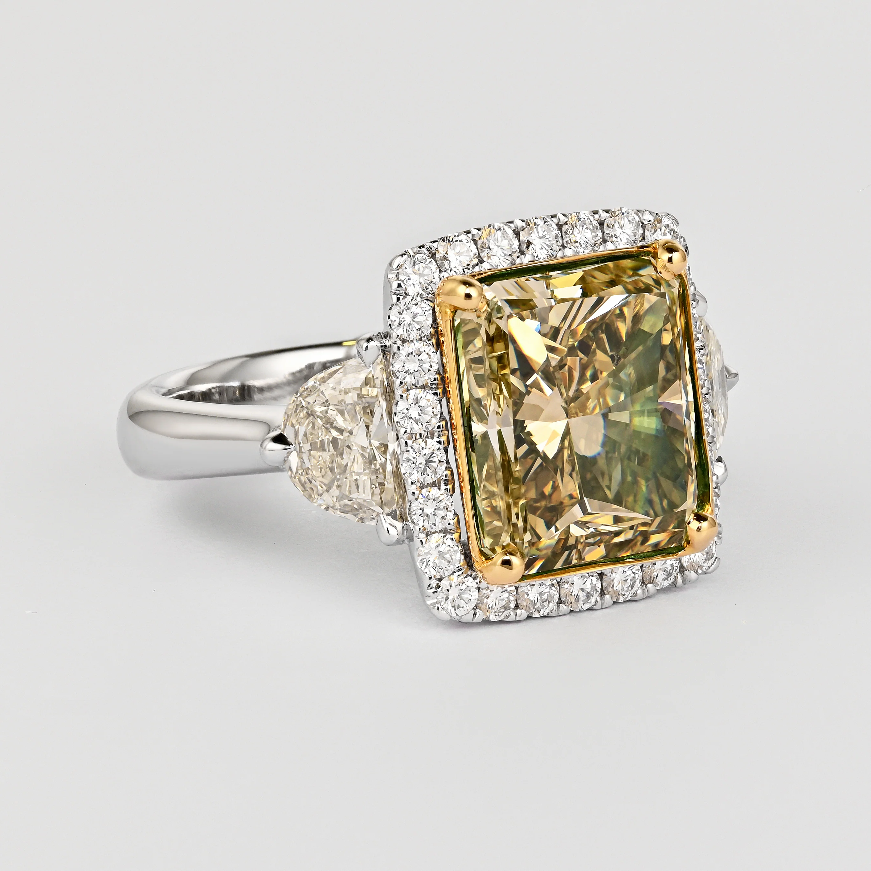 GIA Certified 6.07 Carat Radiant Cut Fancy Brownish Greenish Yellow Diamond Ring - Image 2