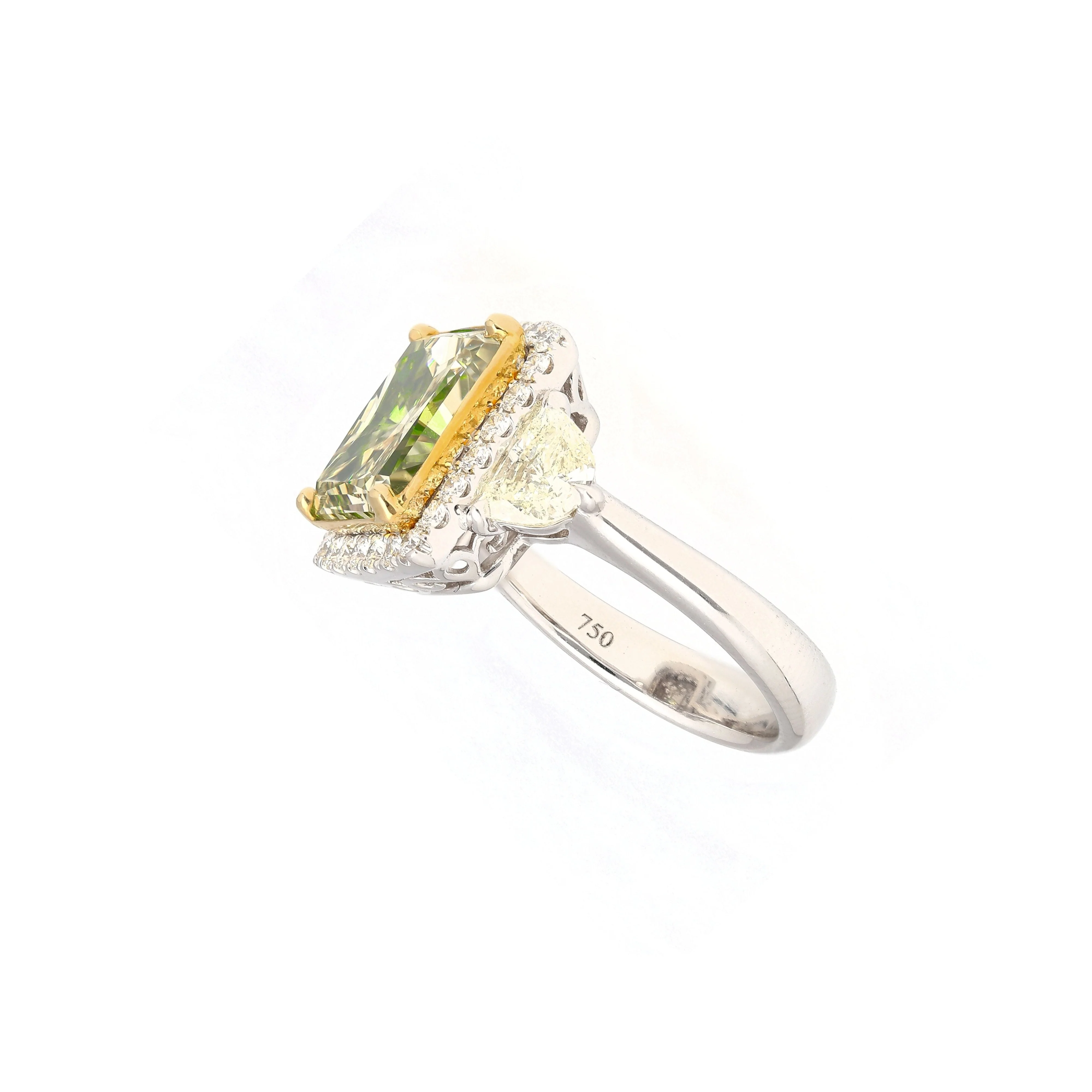 GIA Certified 6.07 Carat Radiant Cut Fancy Brownish Greenish Yellow Diamond Ring - Image 3