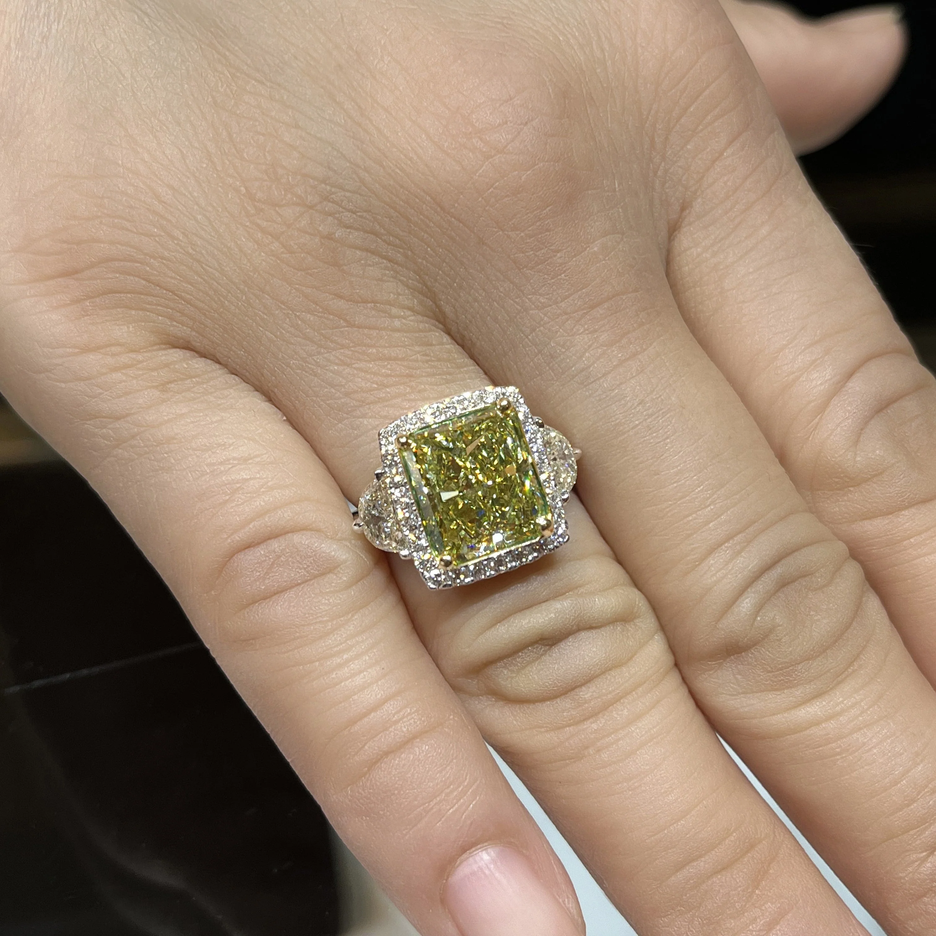GIA Certified 6.07 Carat Radiant Cut Fancy Brownish Greenish Yellow Diamond Ring - Image 7